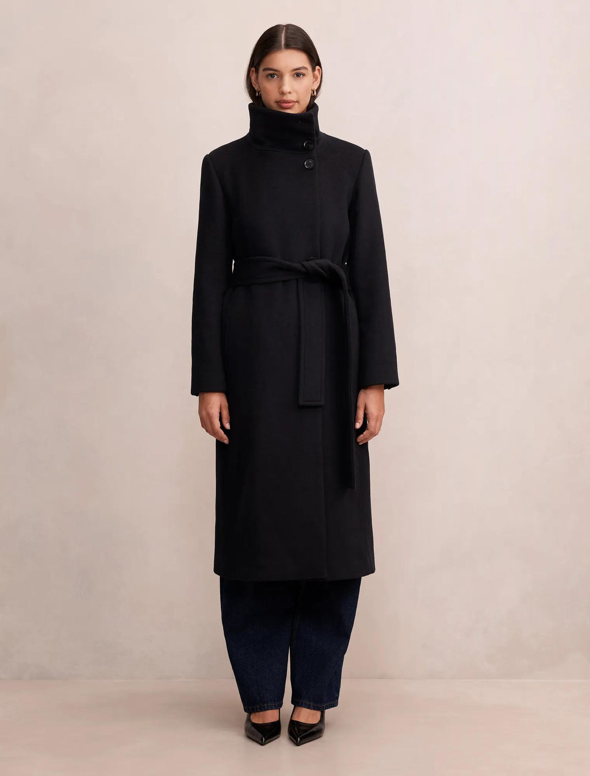 Rue Funnel Neck Coat Black