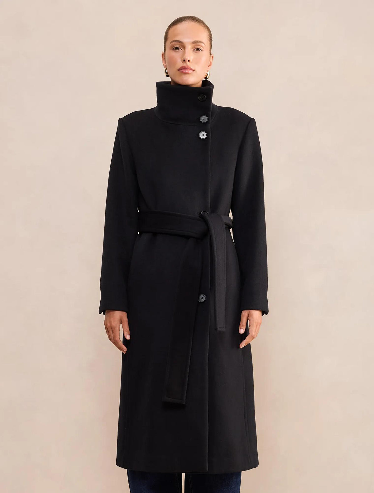 Rue Funnel Neck Coat Black
