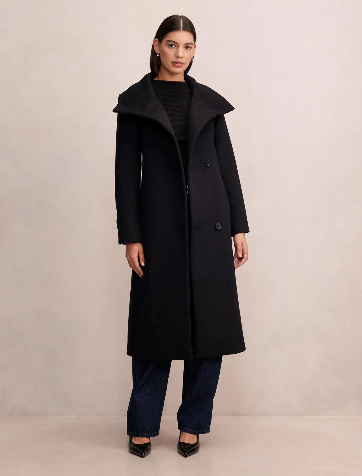 Rue Funnel Neck Coat Black