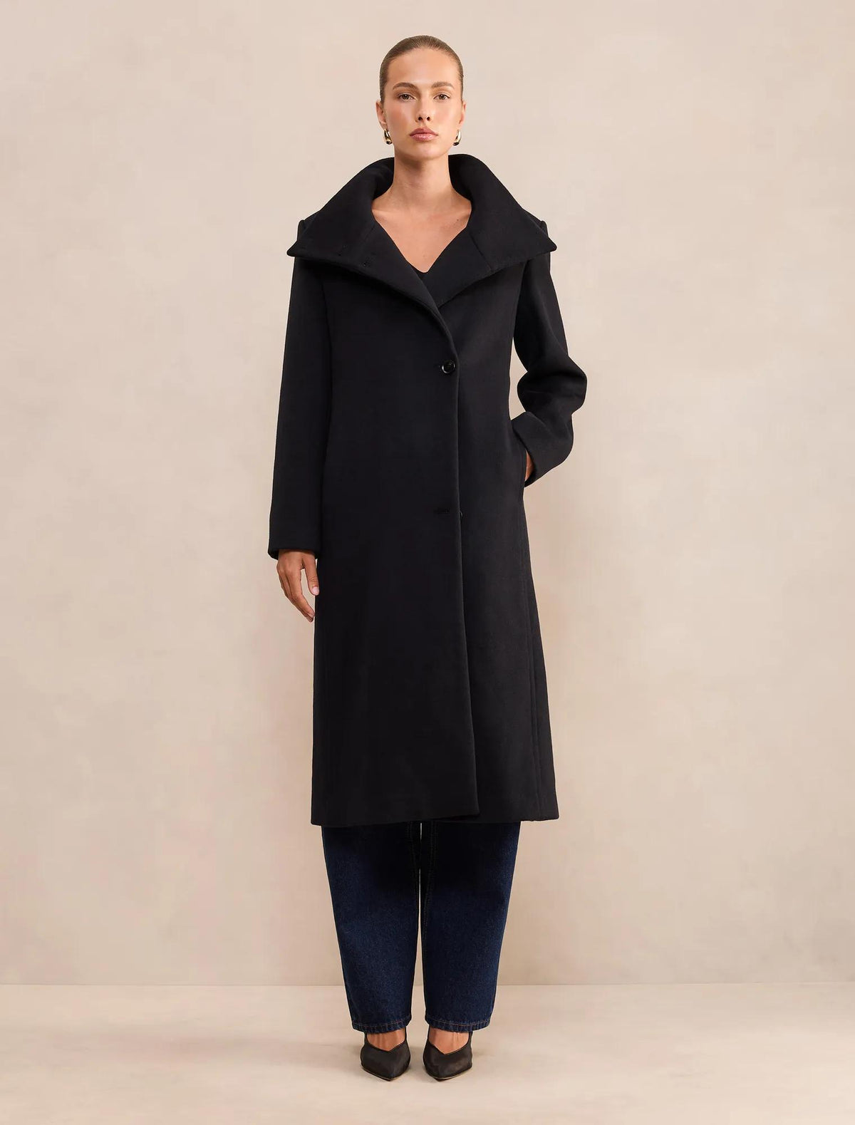 Rue Funnel Neck Coat Black