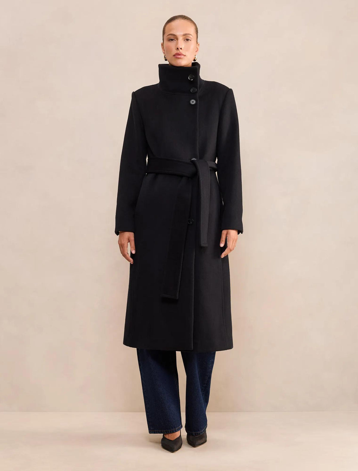 Rue Funnel Neck Coat Black
