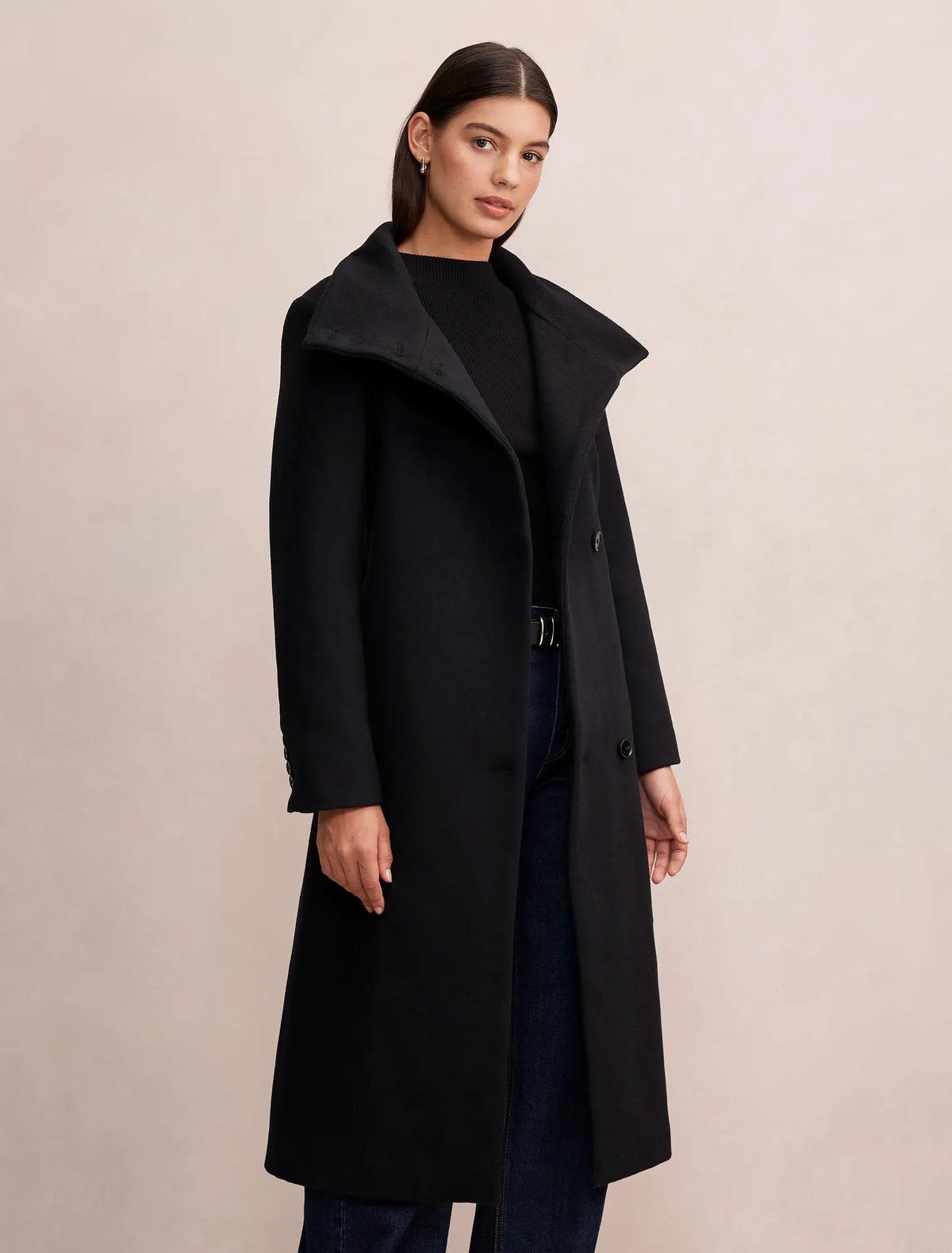 Rue Funnel Neck Coat Black