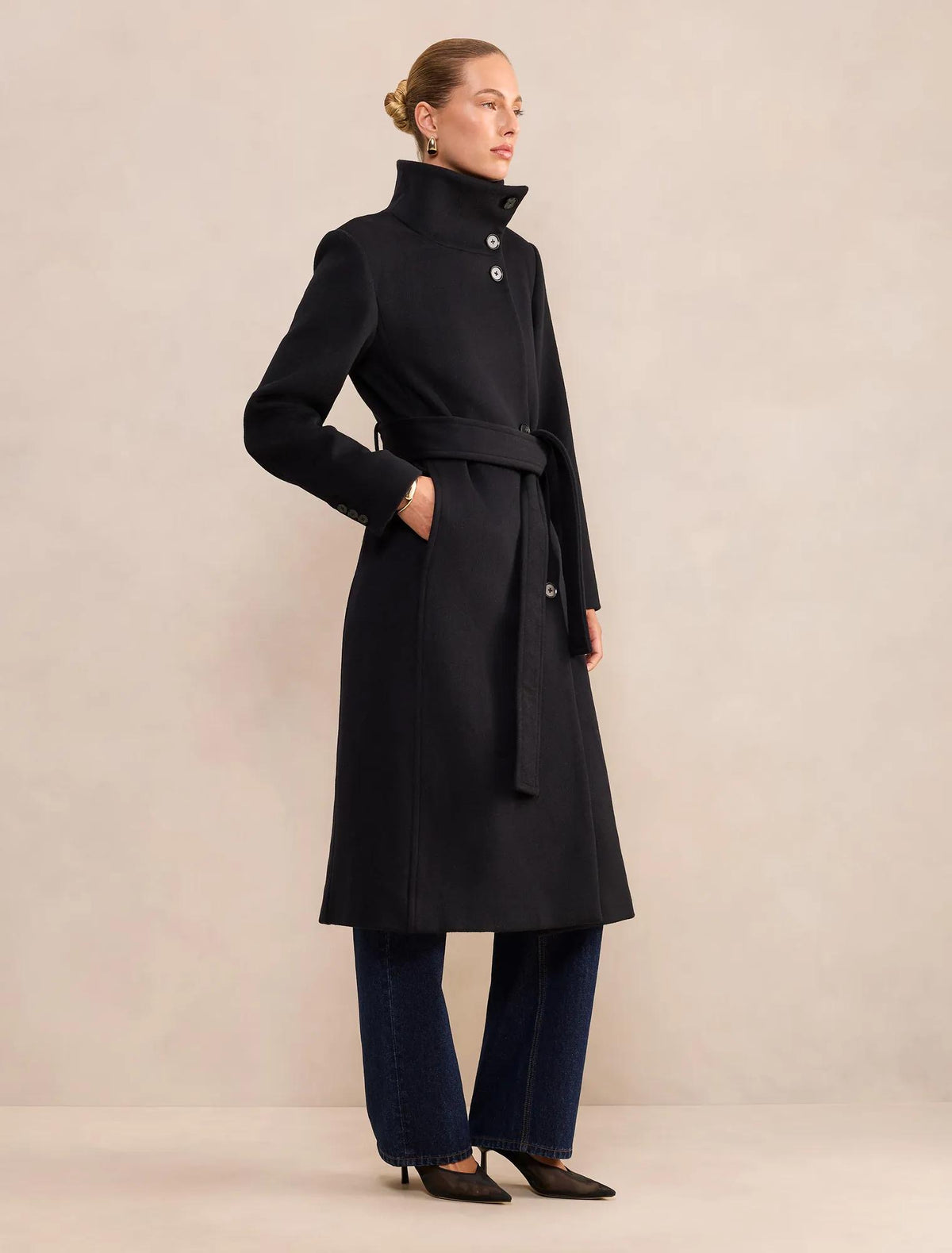 Rue Funnel Neck Coat Black