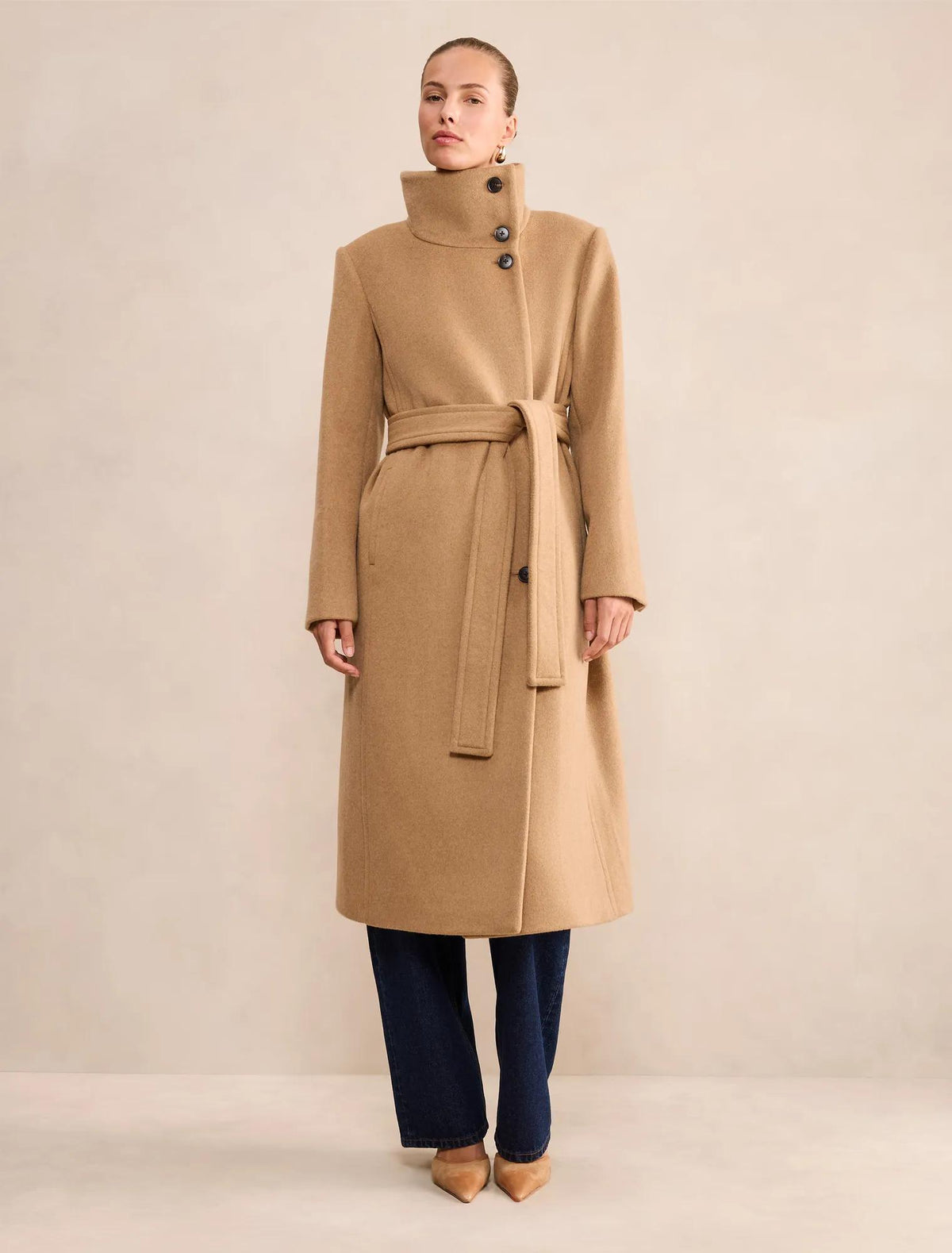 Rue Funnel Neck Coat Camel