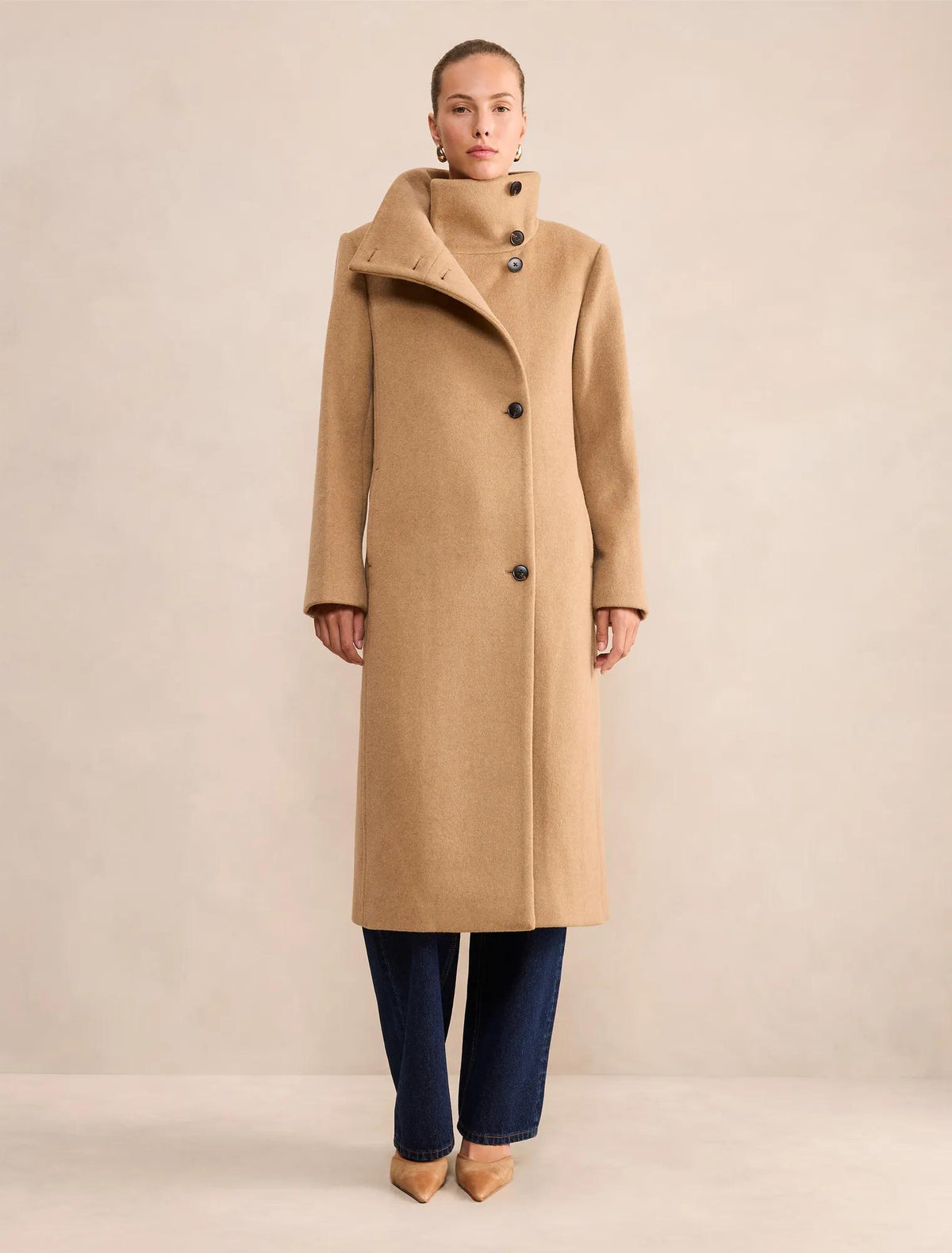 Rue Funnel Neck Coat Camel