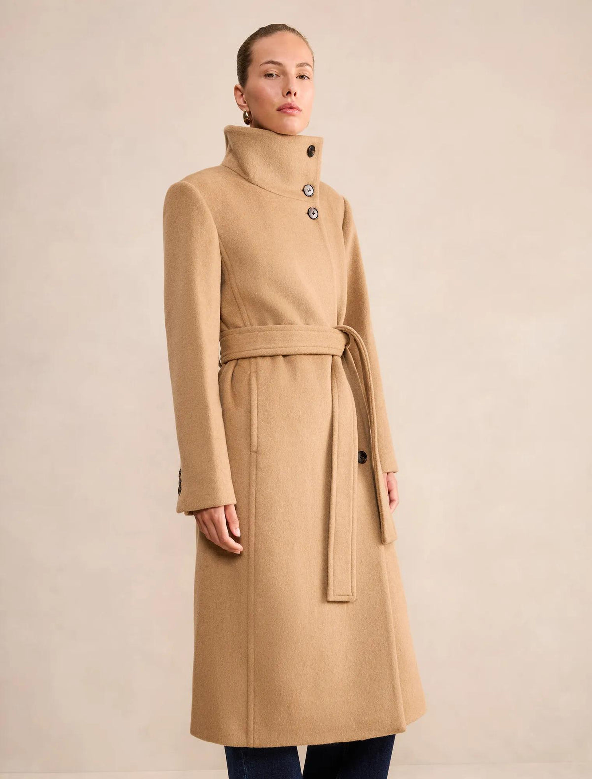 Rue Funnel Neck Coat Camel