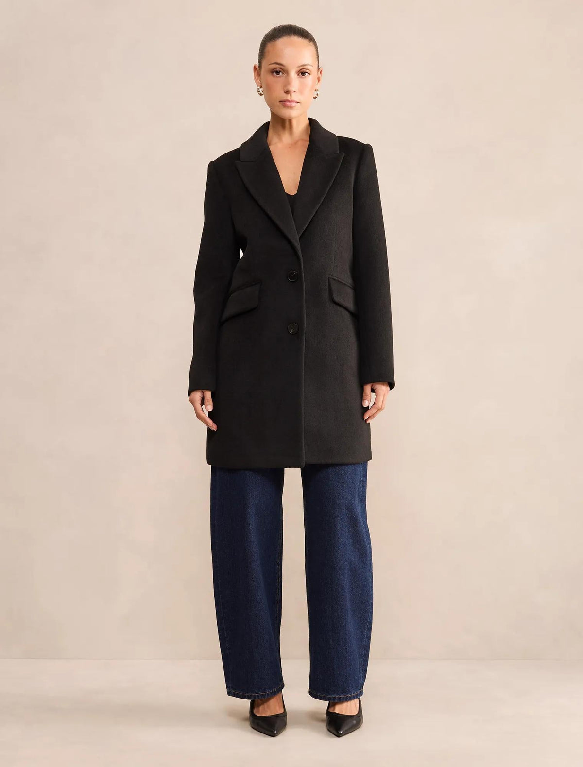 Avery Petite Single Breasted Coat Black