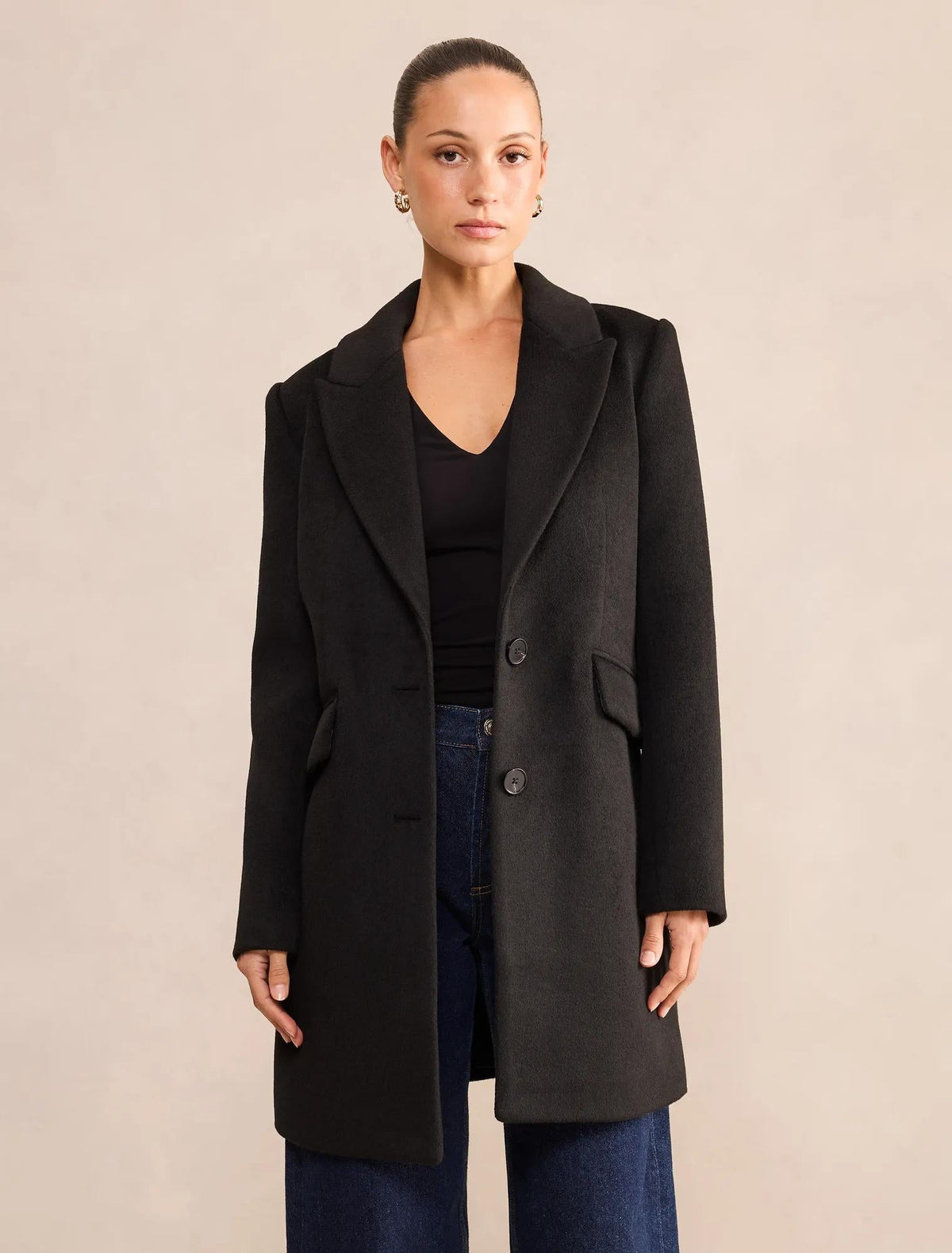 Avery Petite Single Breasted Coat Black