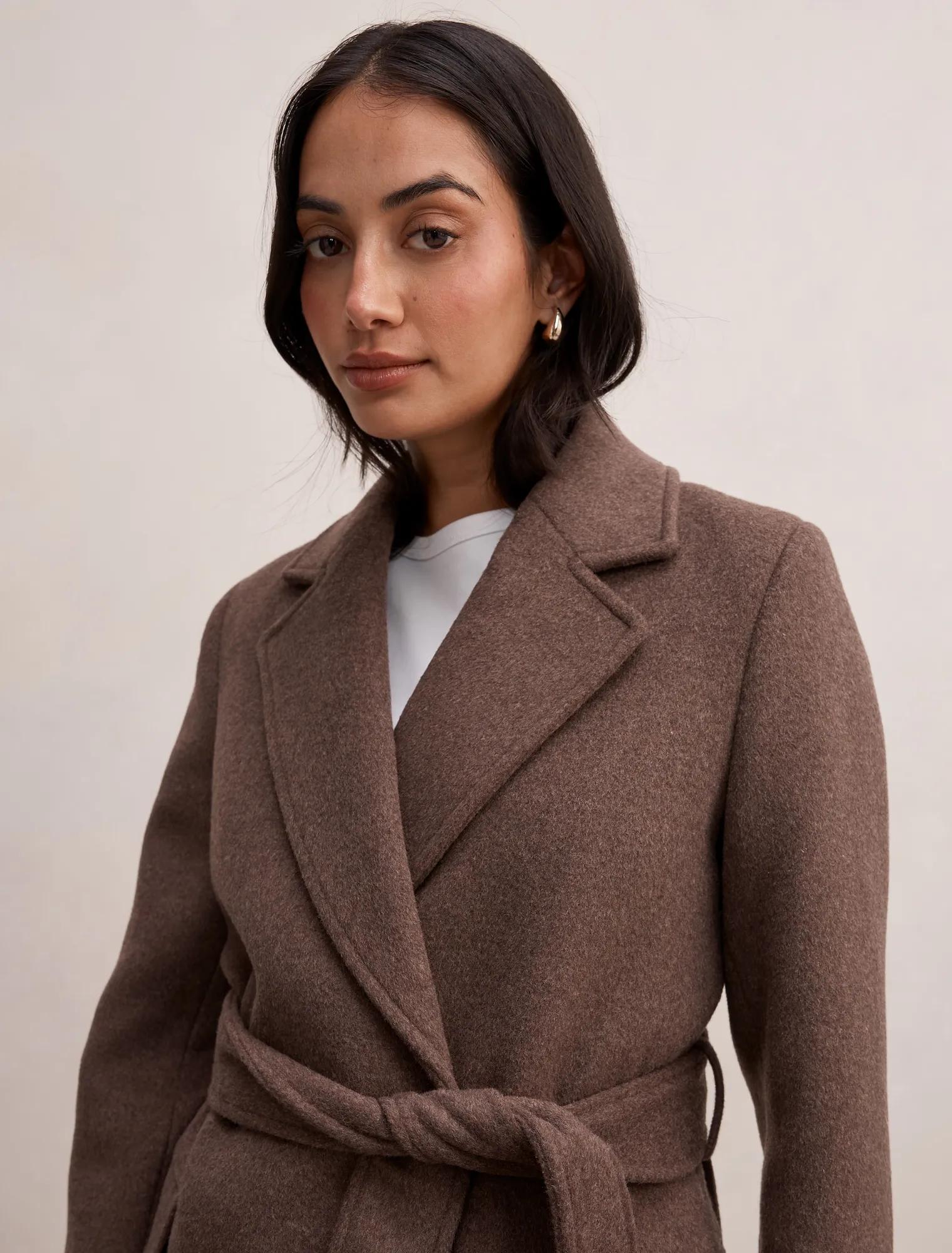 Ember Double Breasted Wrap Coat Mid Brown