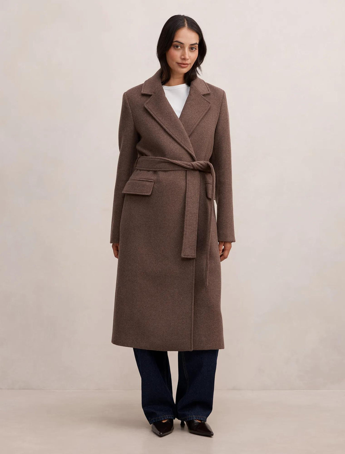 Ember Double Breasted Wrap Coat Mid Brown