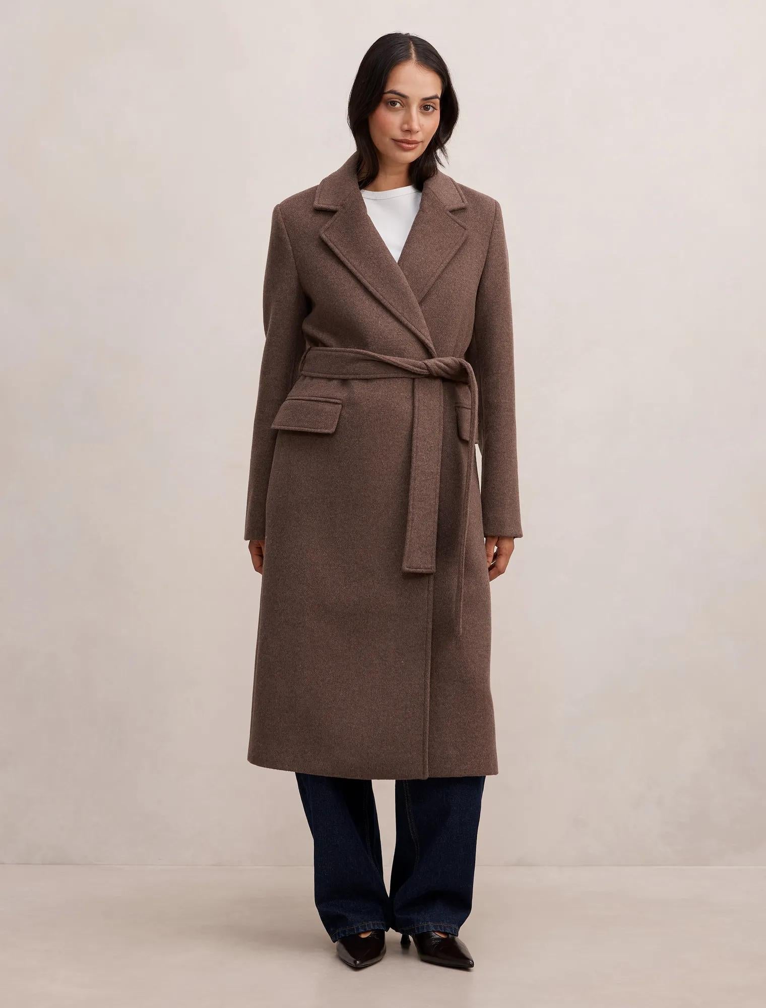 Ember Double Breasted Wrap Coat Mid Brown