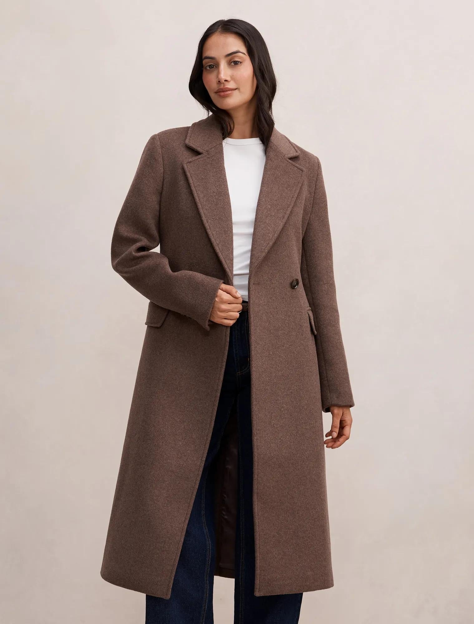 Ember Double Breasted Wrap Coat Mid Brown