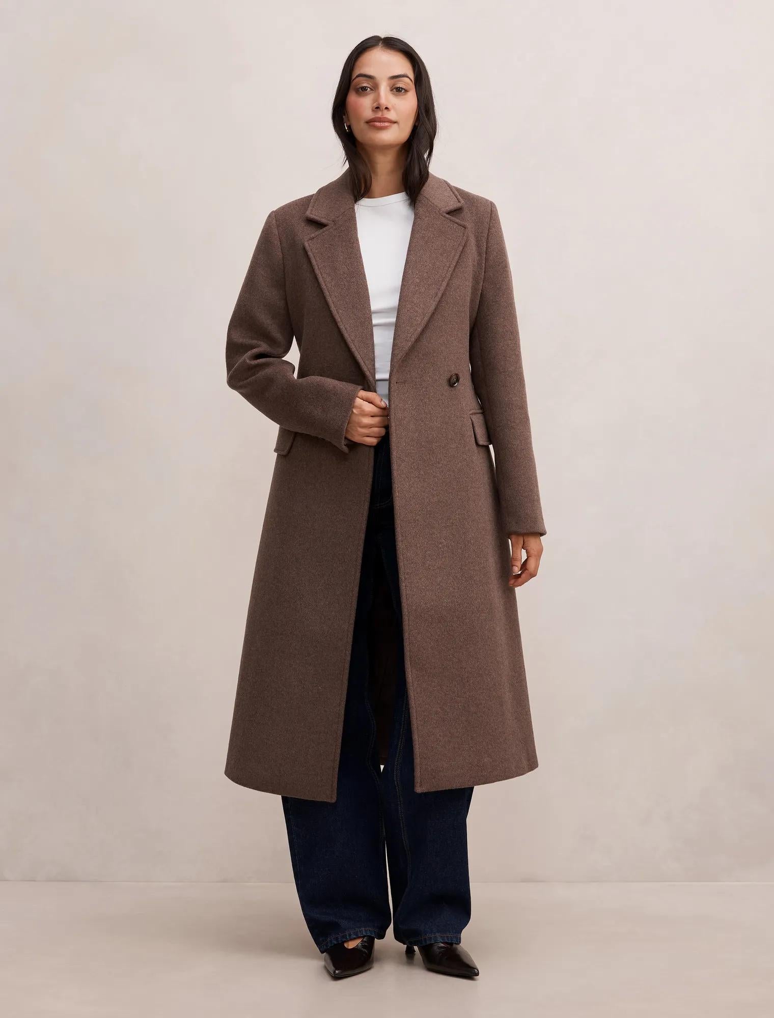 Ember Double Breasted Wrap Coat Mid Brown