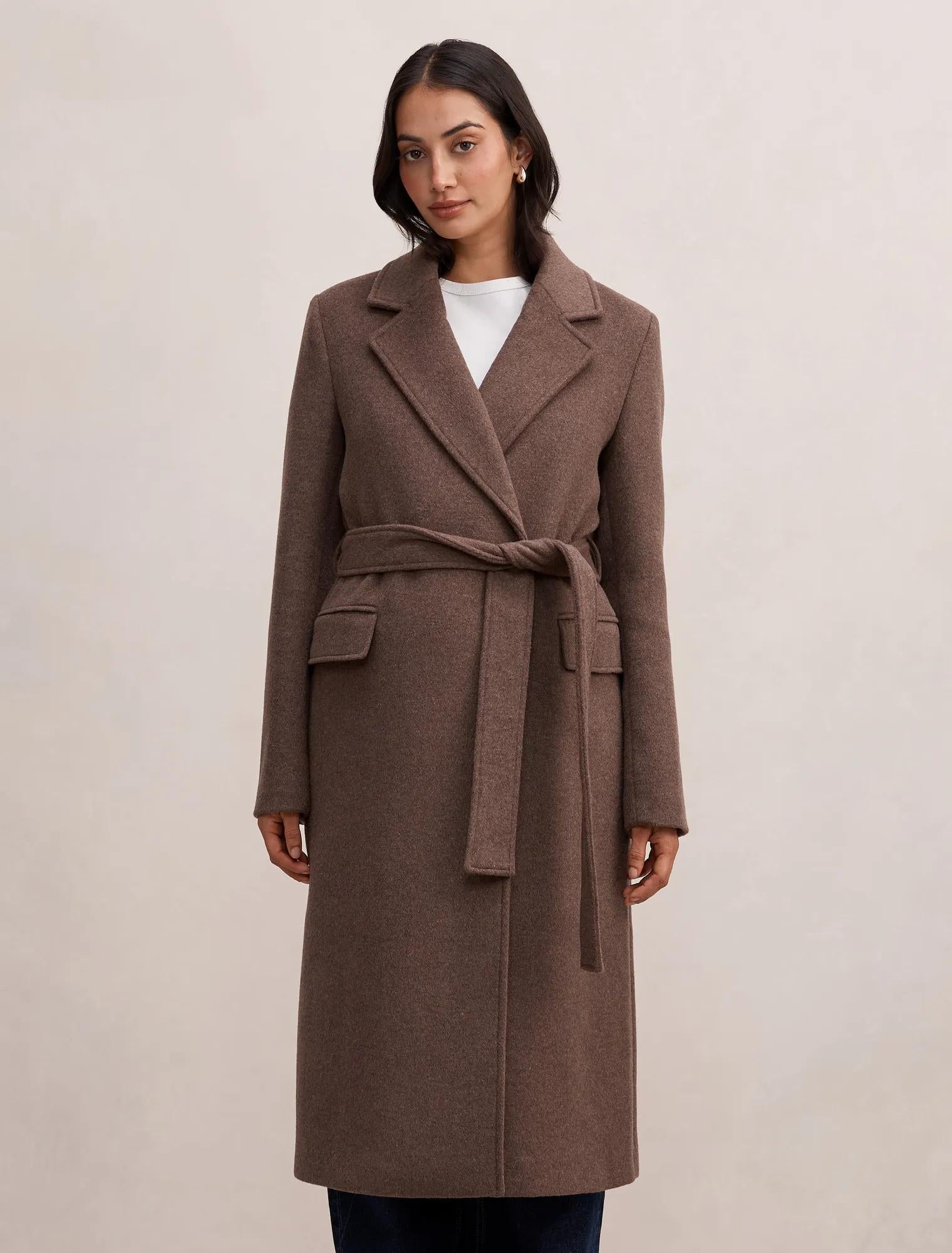 Ember Double Breasted Wrap Coat Mid Brown