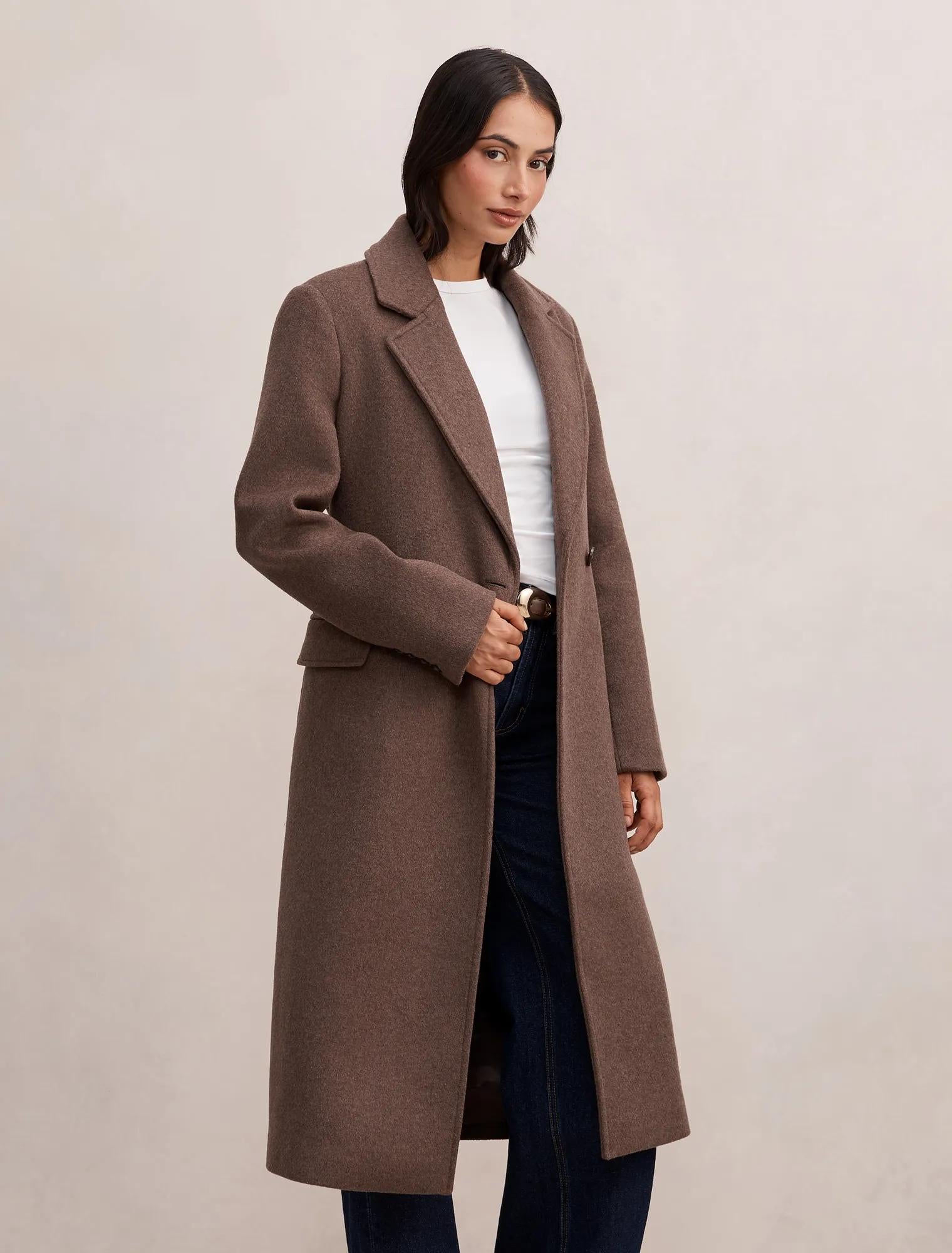 Ember Double Breasted Wrap Coat Mid Brown