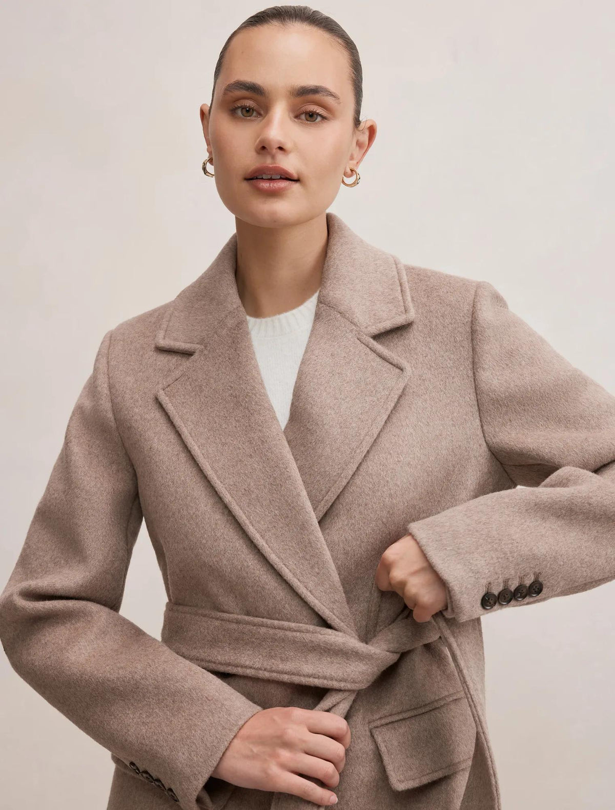 Ember Double Breasted Wrap Coat Oat Marle