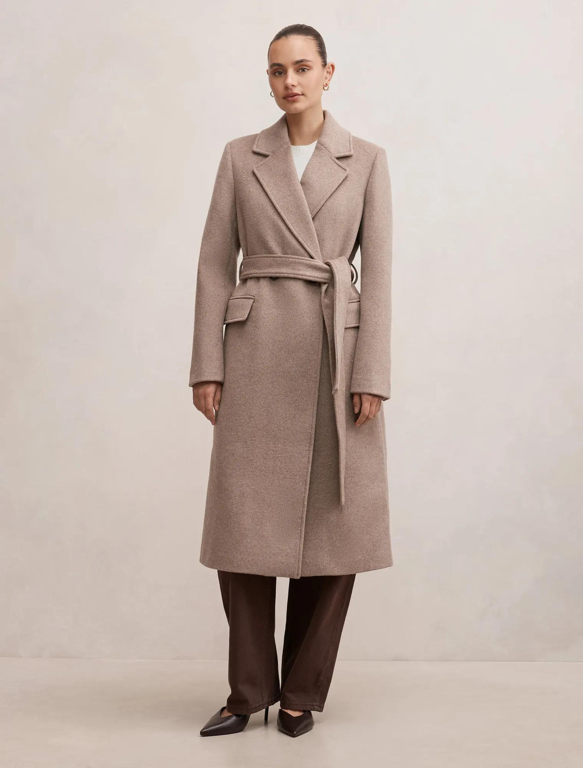 Ember Double Breasted Wrap Coat Oat Marle