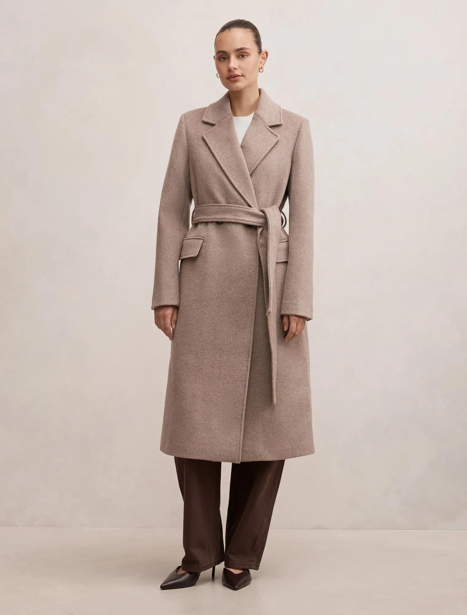 Ember Double Breasted Wrap Coat Oat Marle