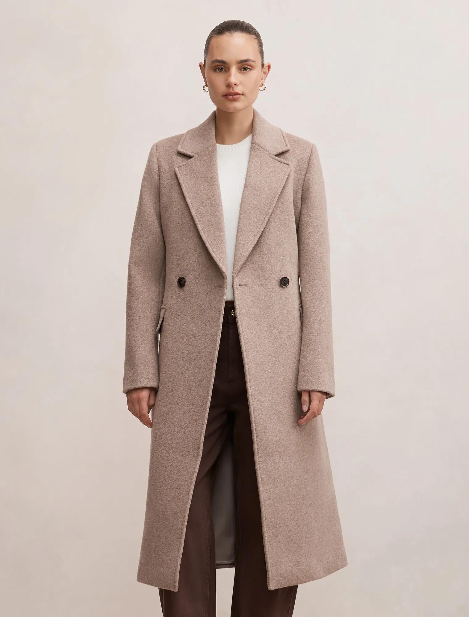 Ember Double Breasted Wrap Coat Oat Marle