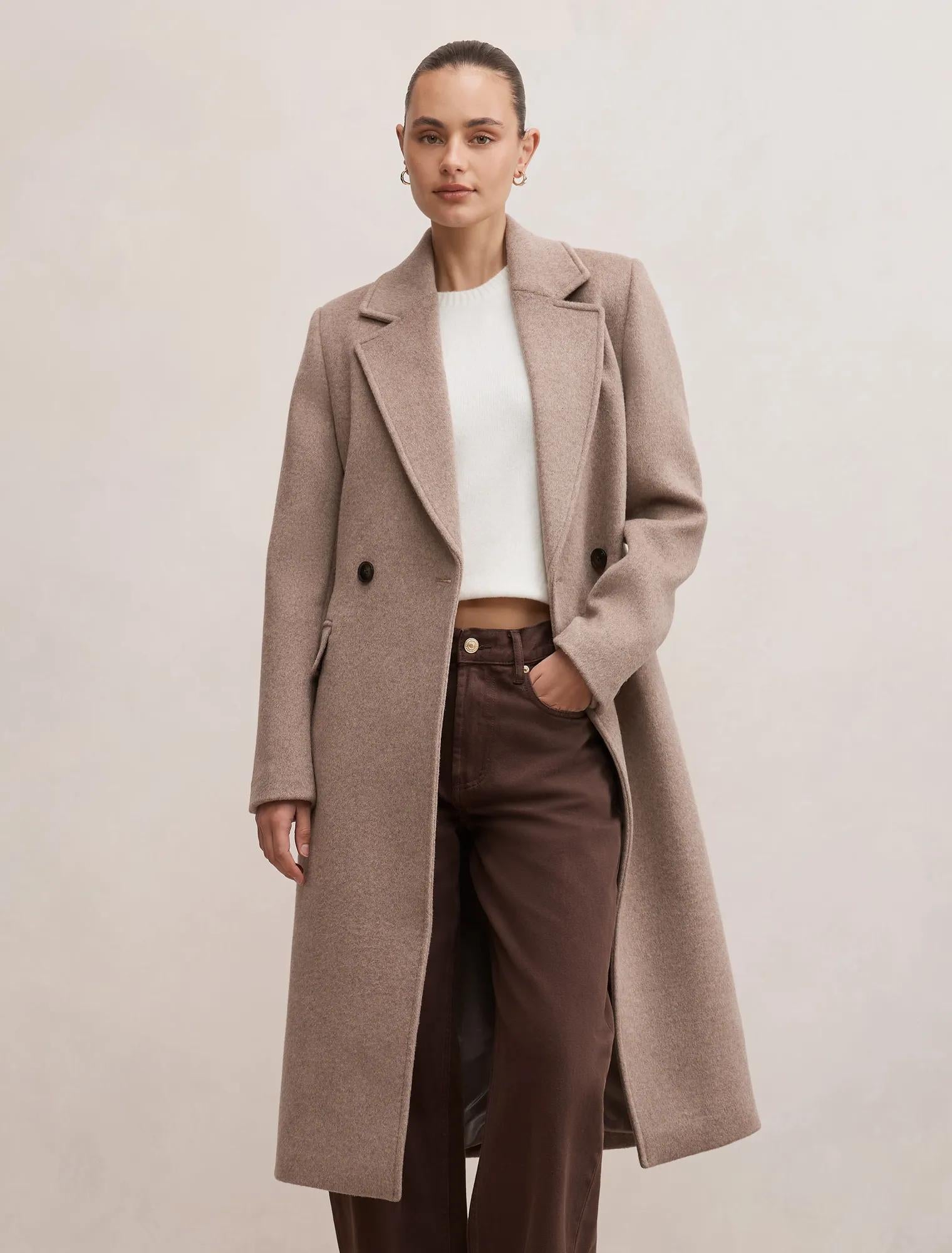 Ember Double Breasted Wrap Coat Oat Marle