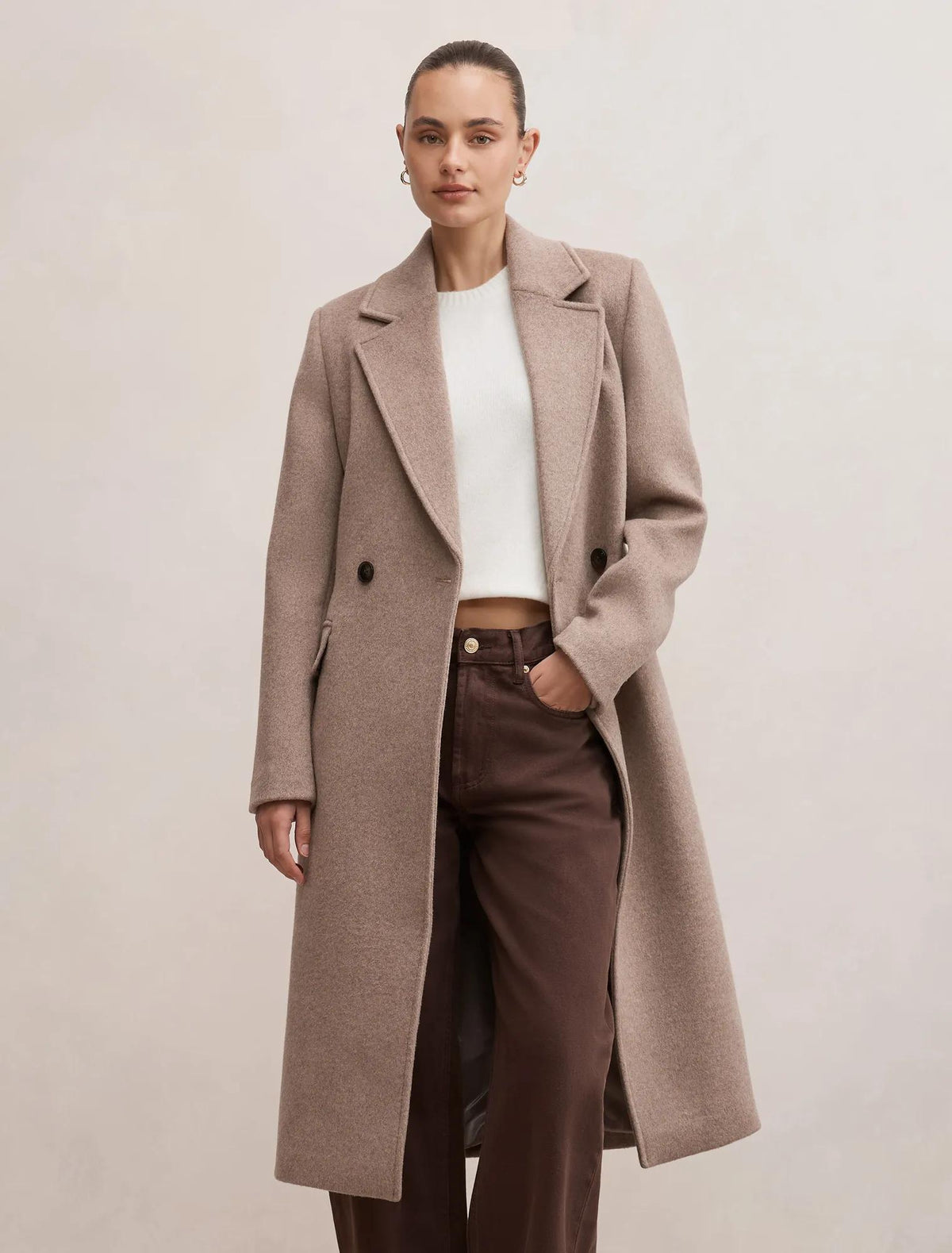 Ember Double Breasted Wrap Coat Oat Marle