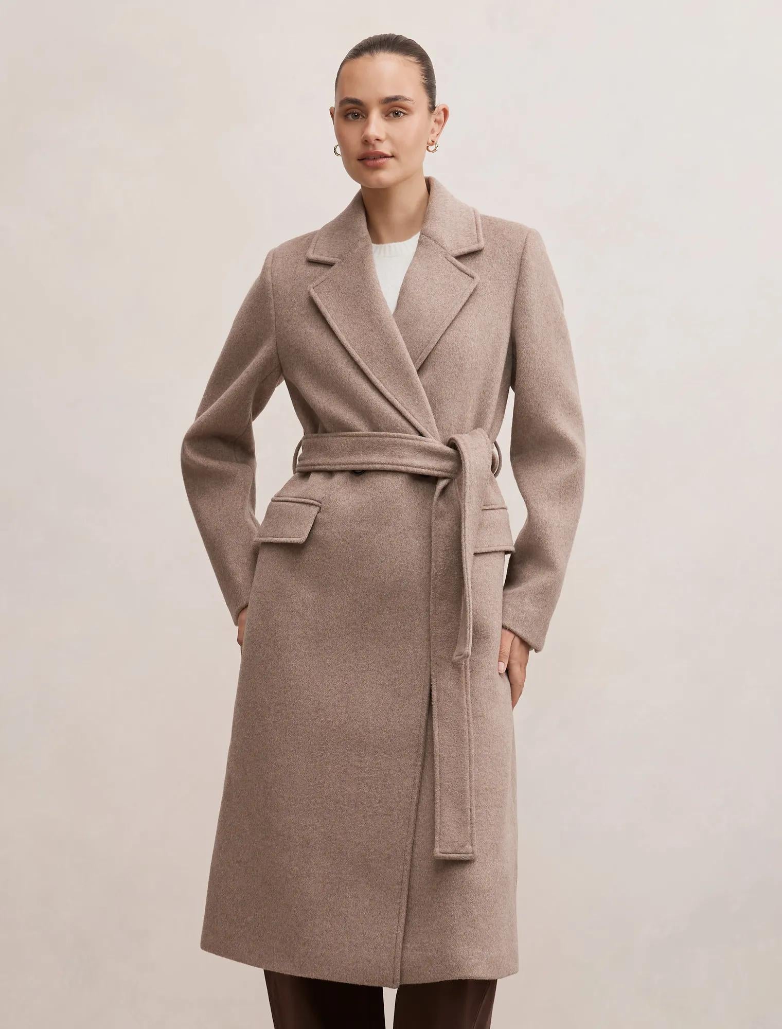 Ember Double Breasted Wrap Coat Oat Marle