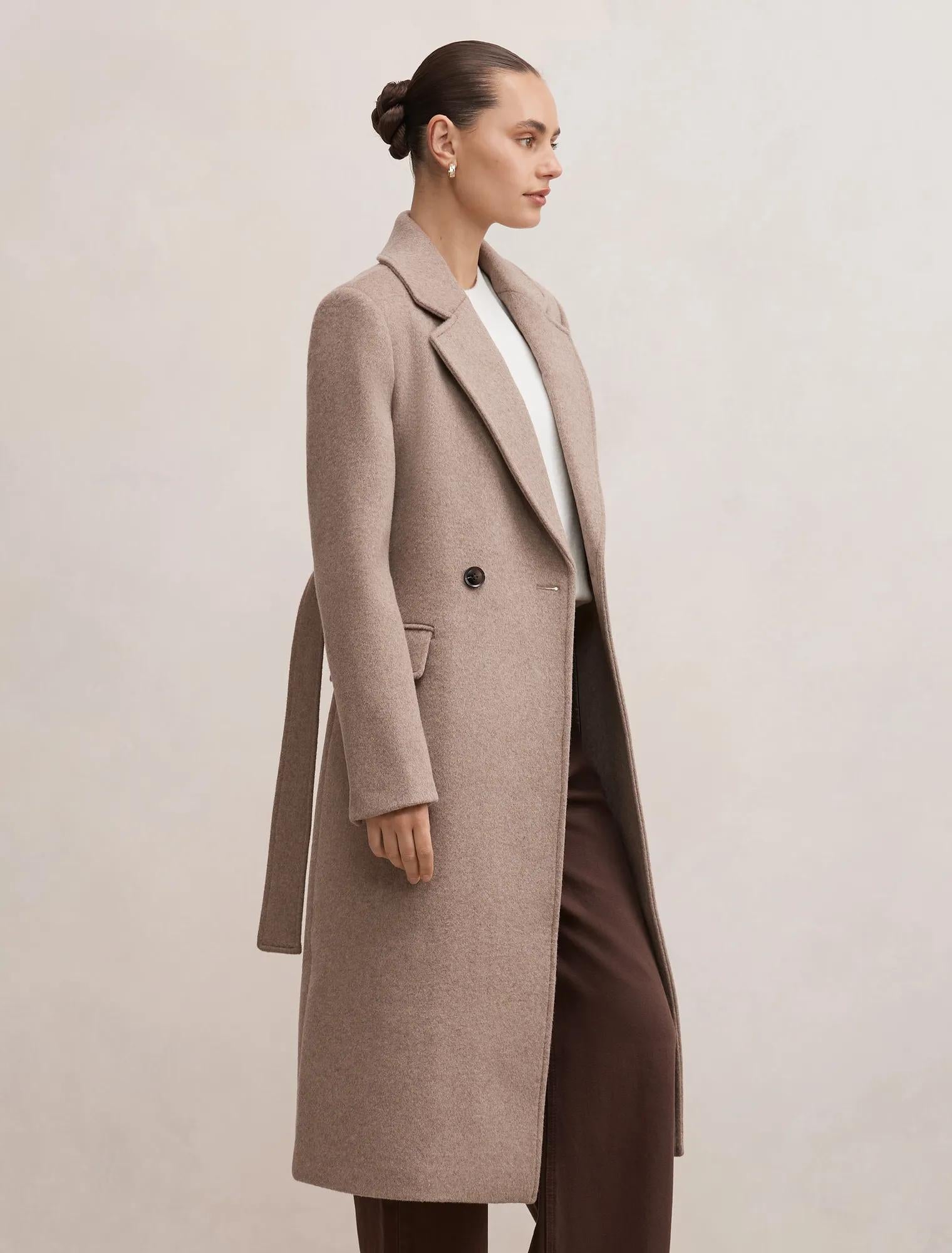 Ember Double Breasted Wrap Coat Oat Marle