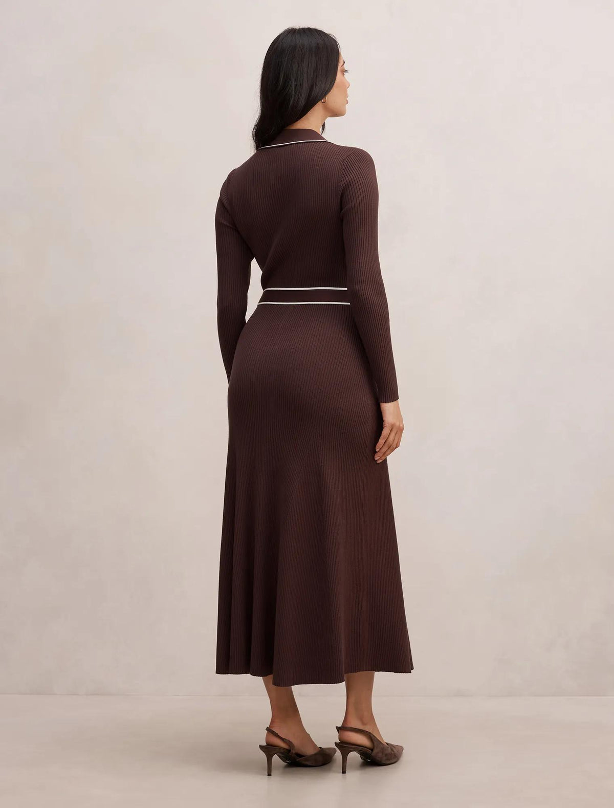 Maisy Tipped Midi Dress Chocolate