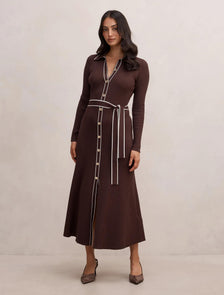 Maisy Tipped Midi Dress Chocolate