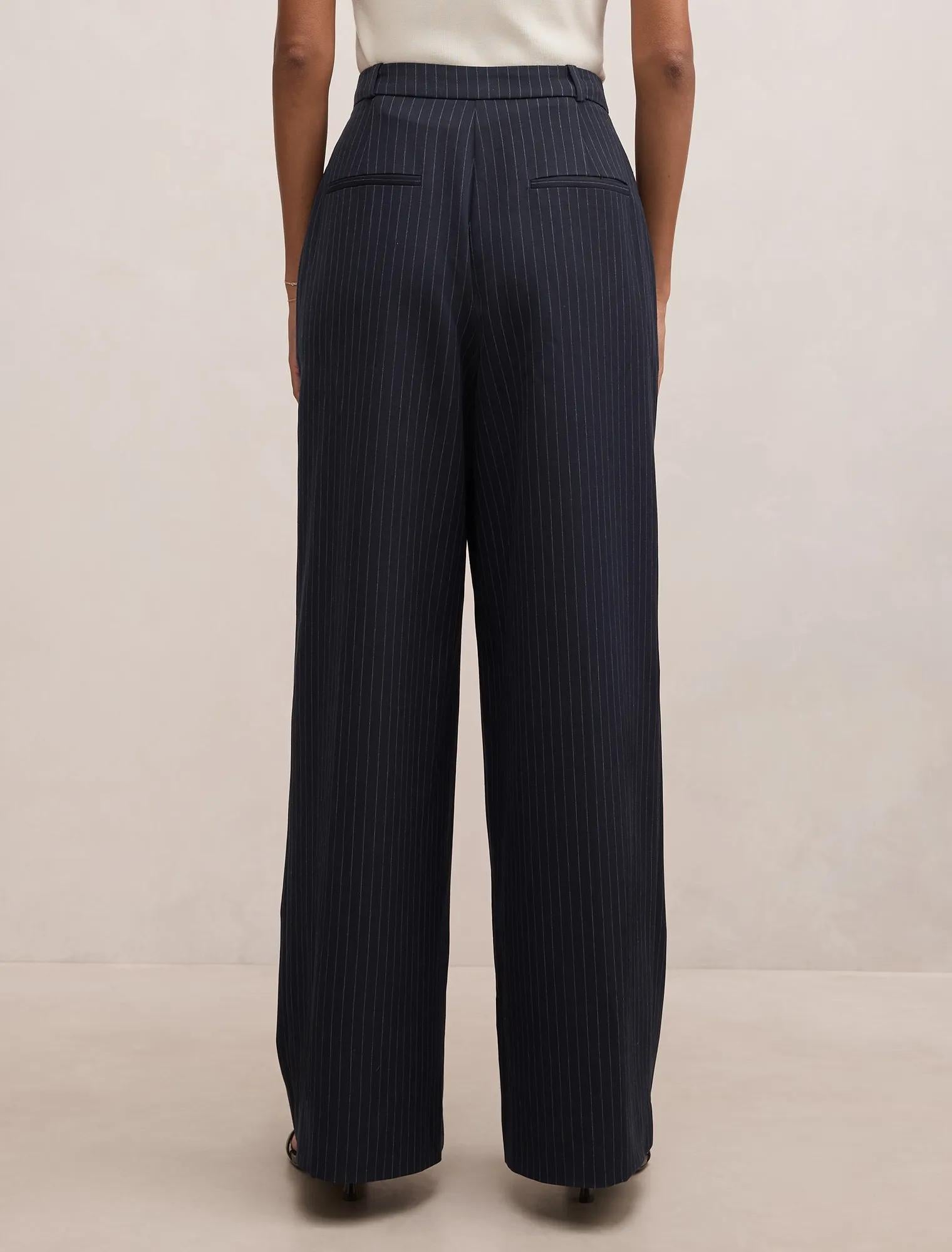 Paloma Petite Wide Leg Pant Navy Pinstripe