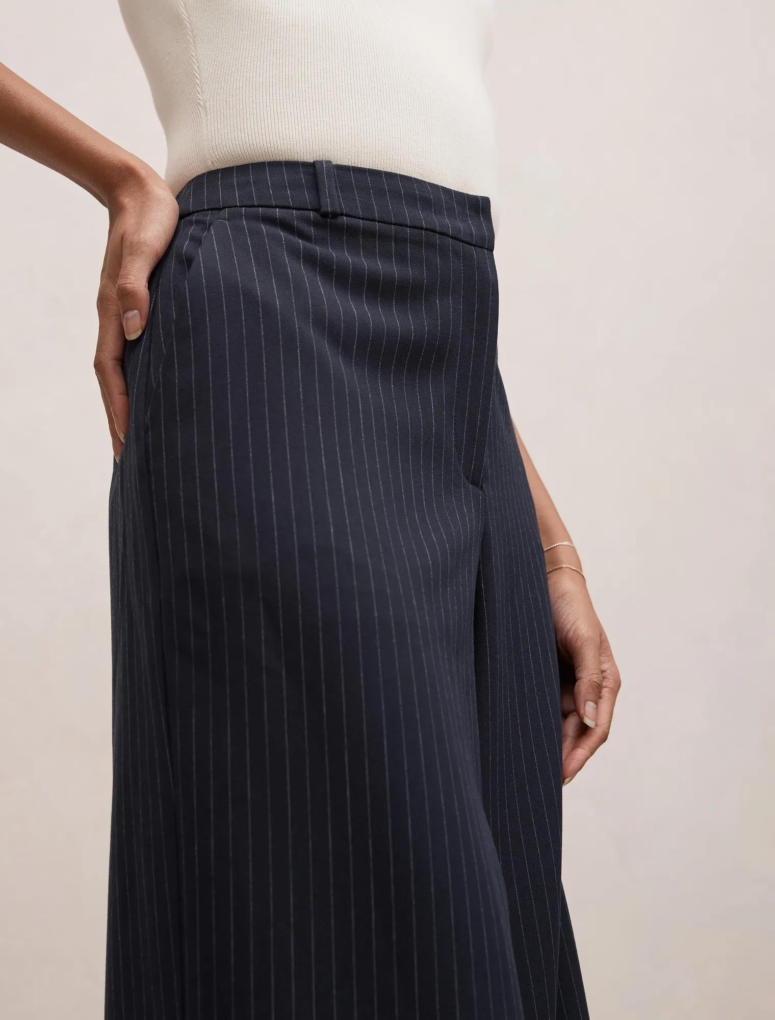 Paloma Petite Wide Leg Pant Navy Pinstripe