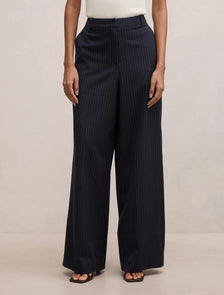 Paloma Petite Wide Leg Pant Navy Pinstripe