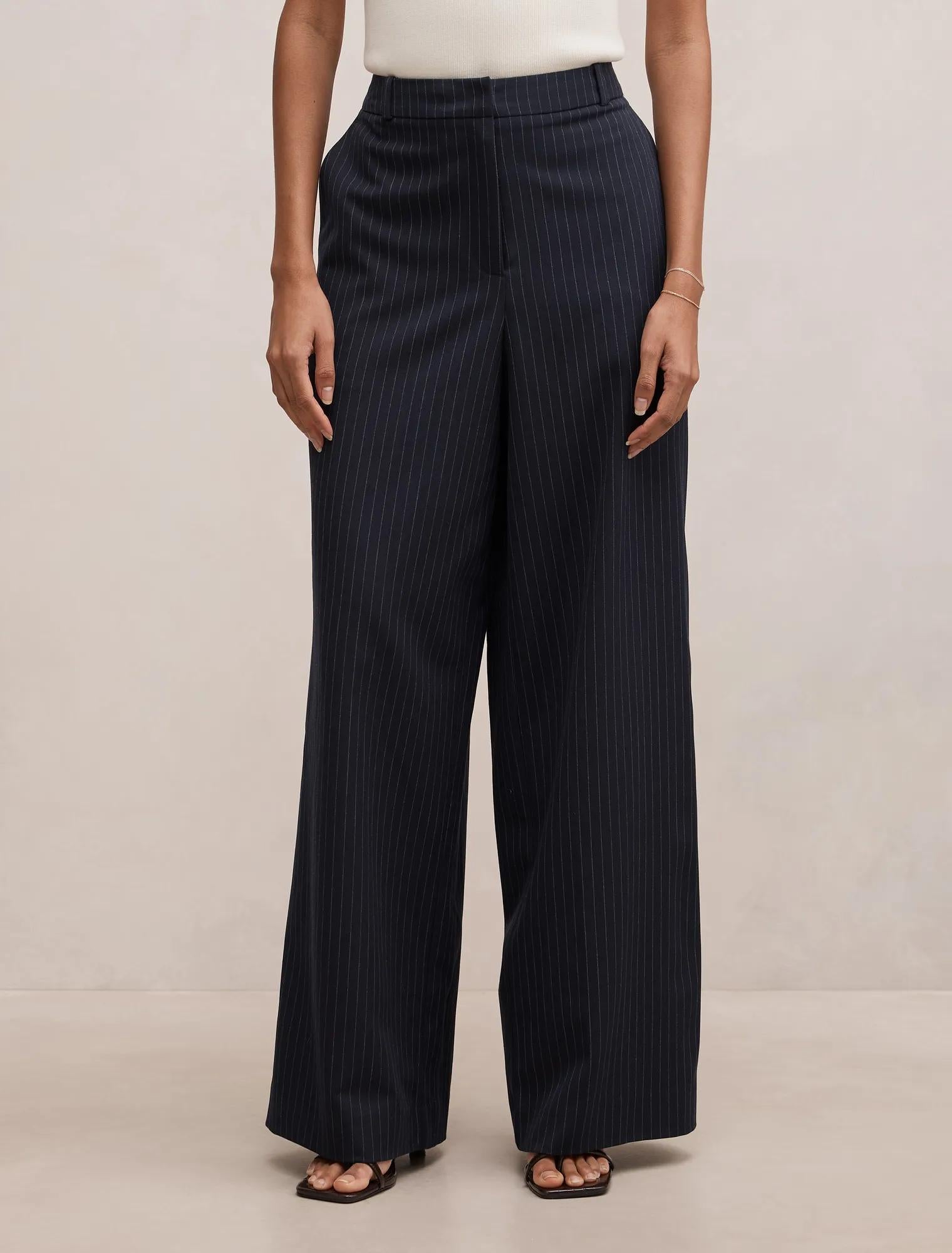 Paloma Petite Wide Leg Pant Navy Pinstripe