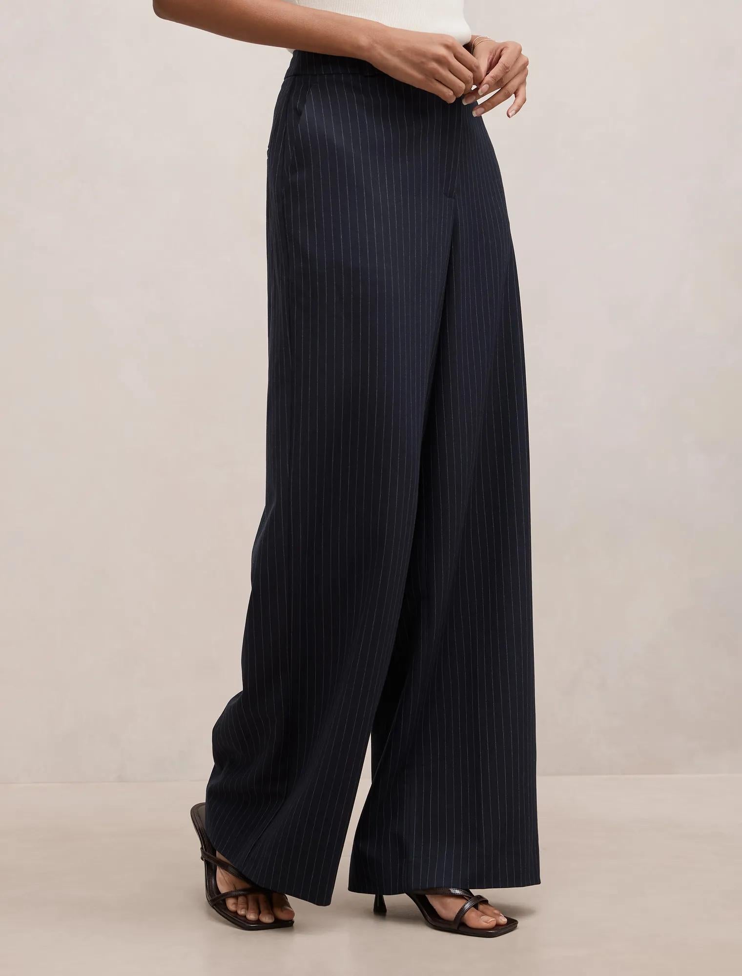 Paloma Petite Wide Leg Pant Navy Pinstripe