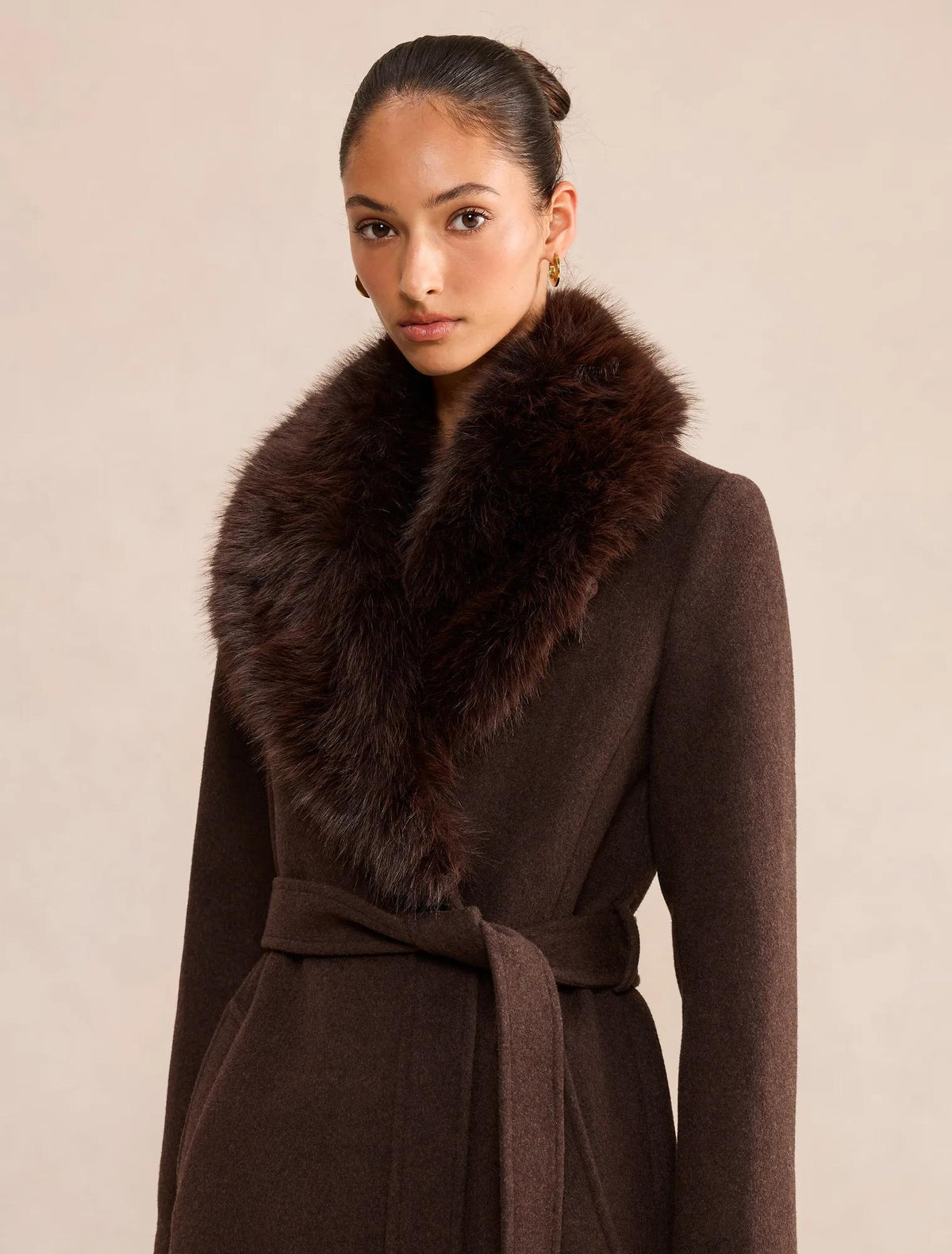 Esme Faux Fur Collar Coat Chocolate