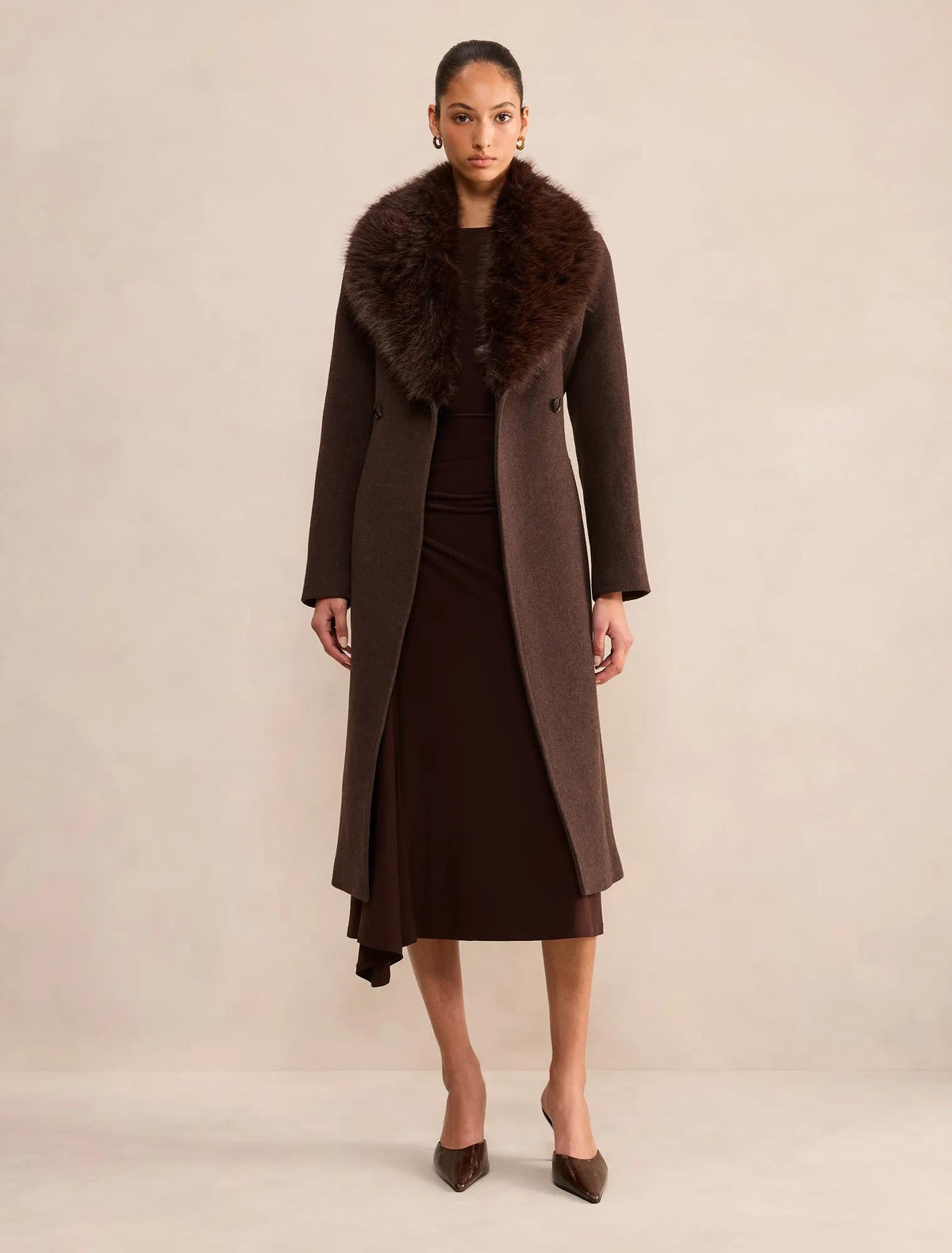 Esme Faux Fur Collar Coat Chocolate