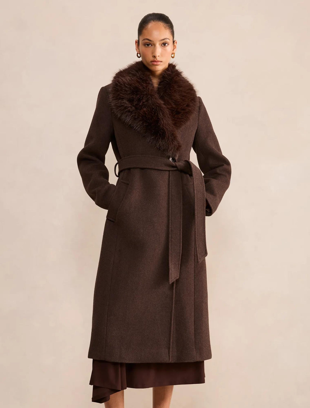 Esme Faux Fur Collar Coat Chocolate