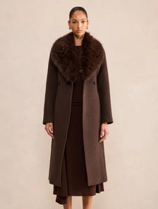 Esme Faux Fur Collar Coat Chocolate