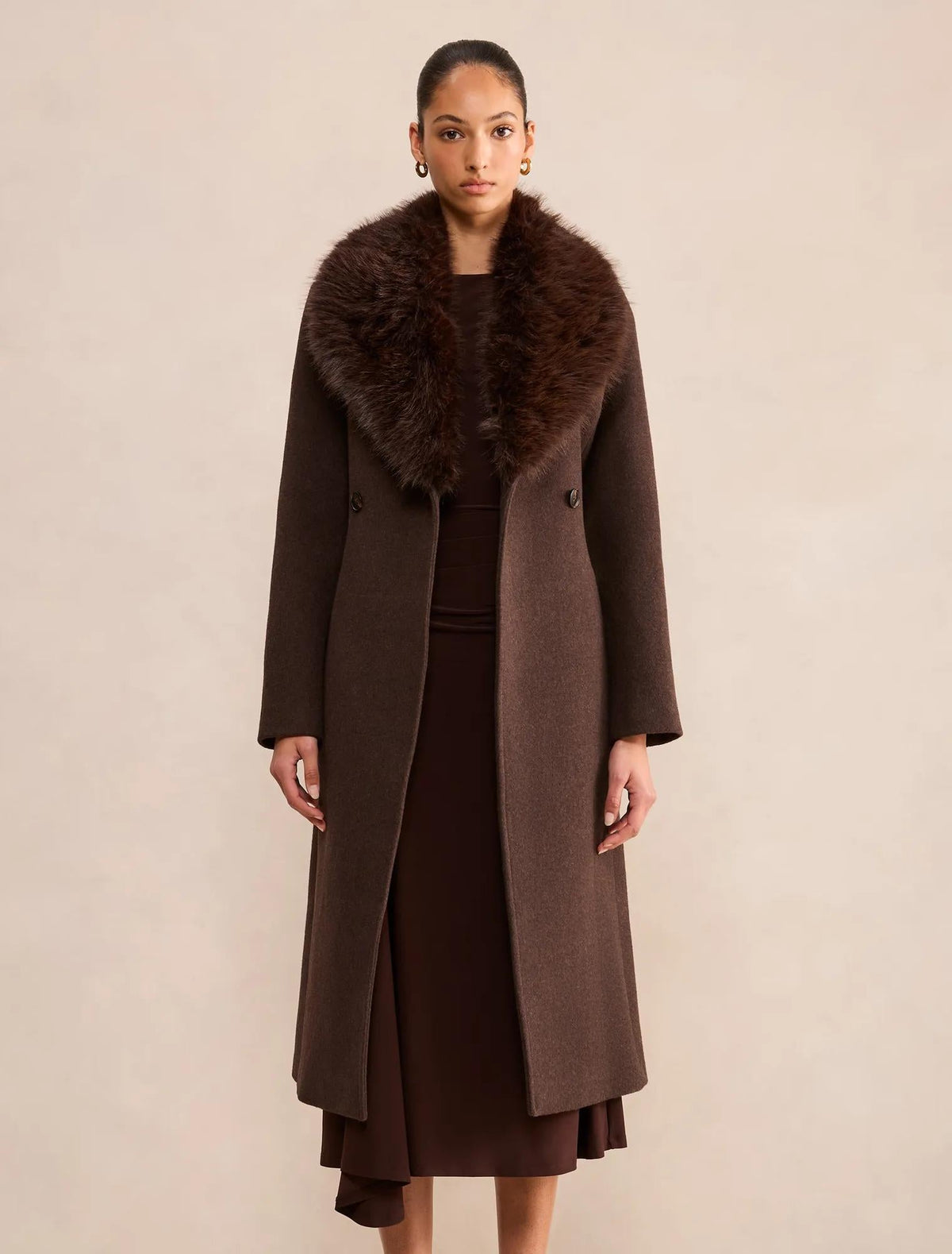 Esme Faux Fur Collar Coat Chocolate