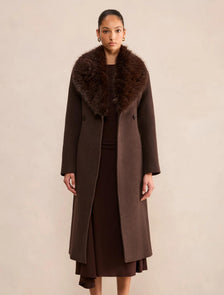 Esme Faux Fur Collar Coat Chocolate