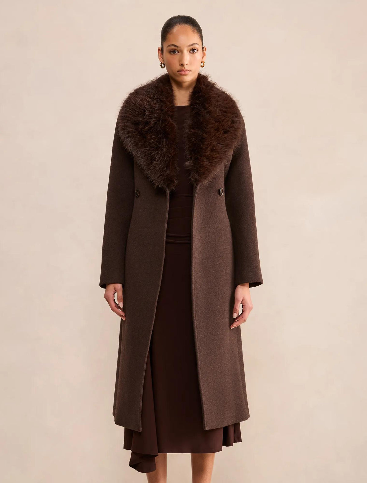 Esme Faux Fur Collar Coat Chocolate