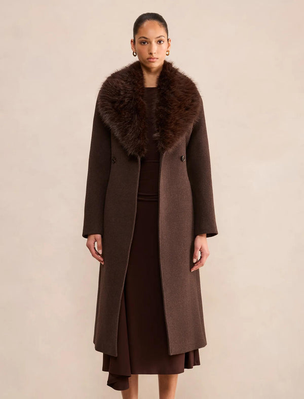 Esme Faux Fur Collar Coat Chocolate