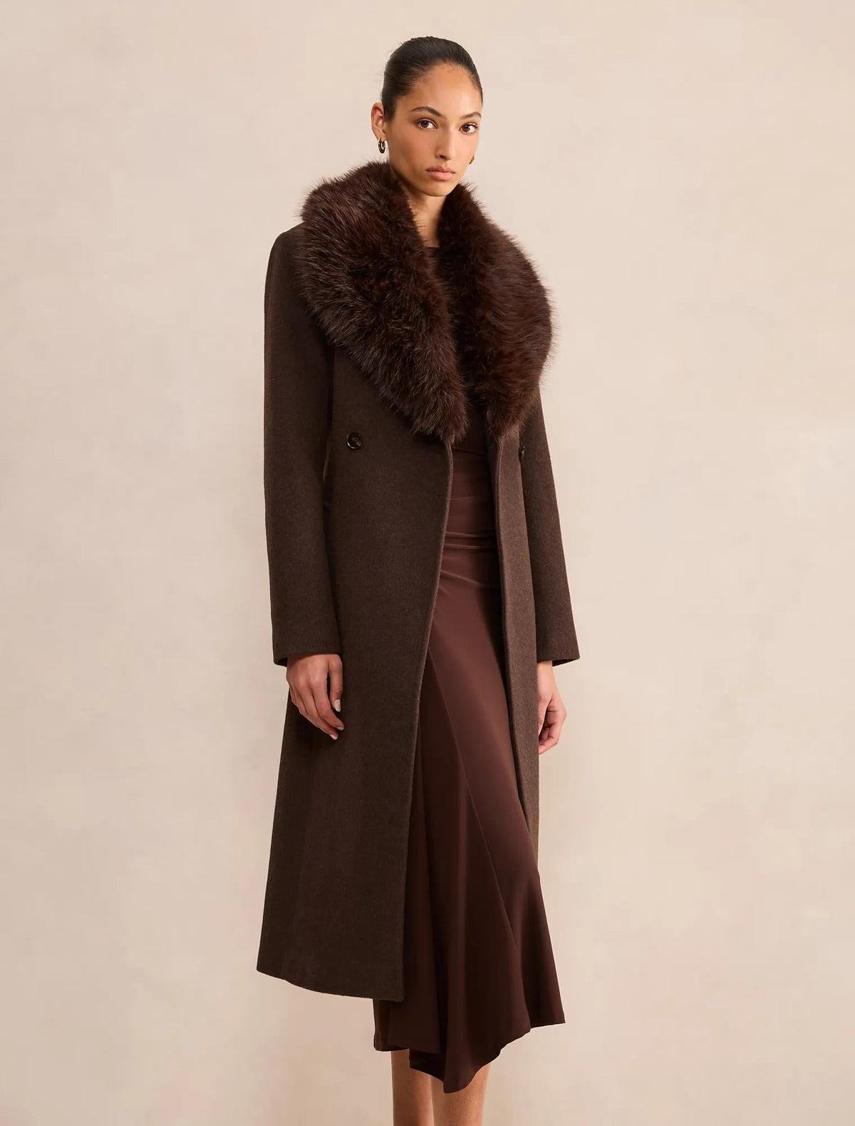 Esme Faux Fur Collar Coat Chocolate