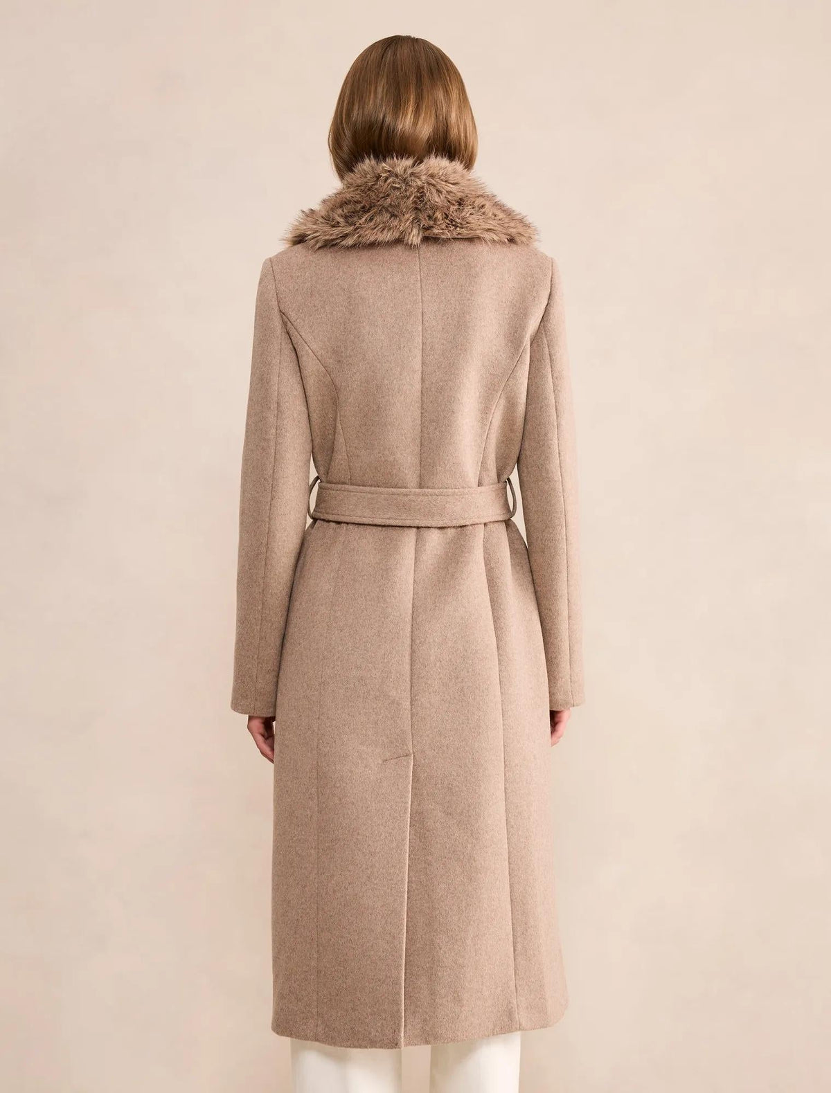 Esme Faux Fur Collar Coat Neutral Mink Marle