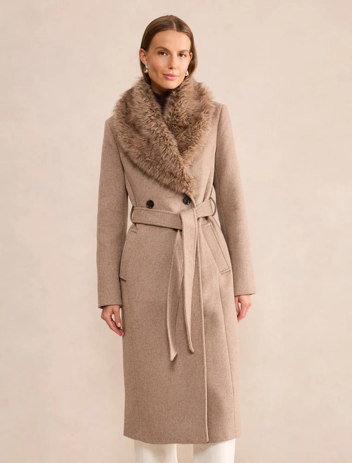Esme Faux Fur Collar Coat Neutral Mink Marle