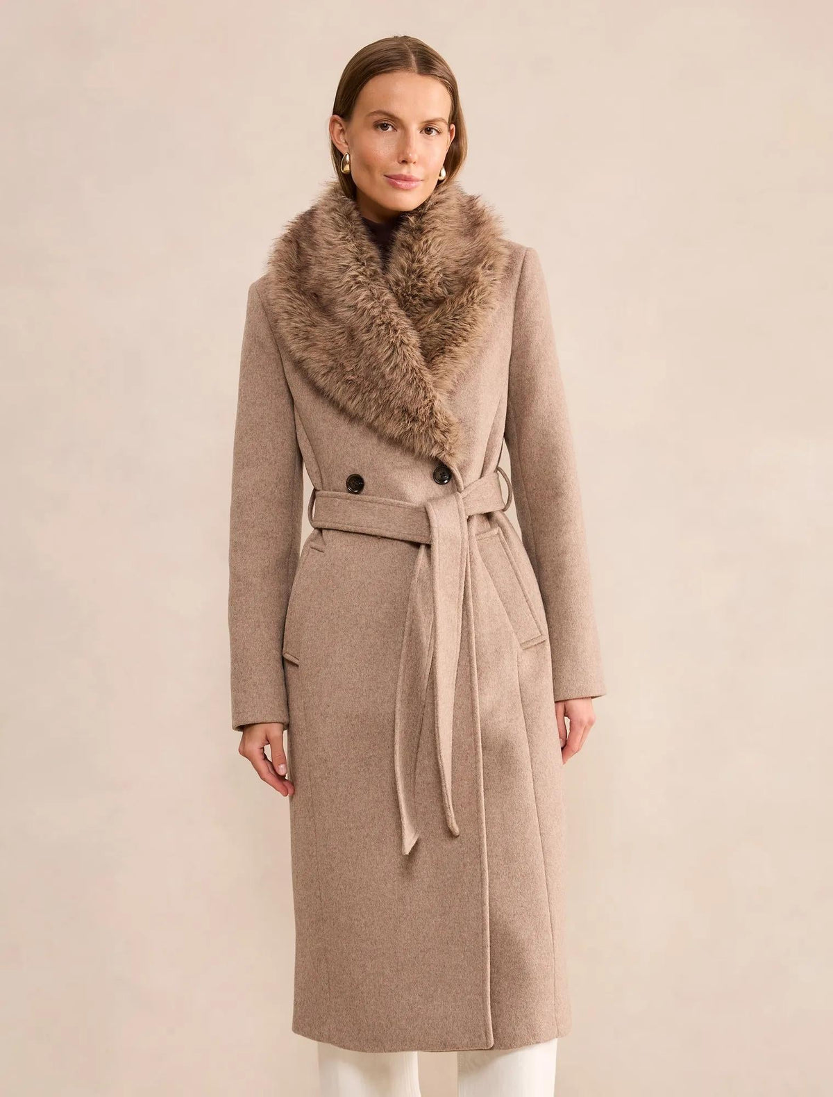 Esme Faux Fur Collar Coat Neutral Mink Marle