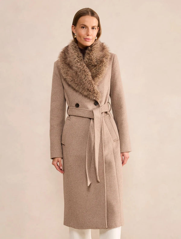 Esme Faux Fur Collar Coat Neutral Mink Marle