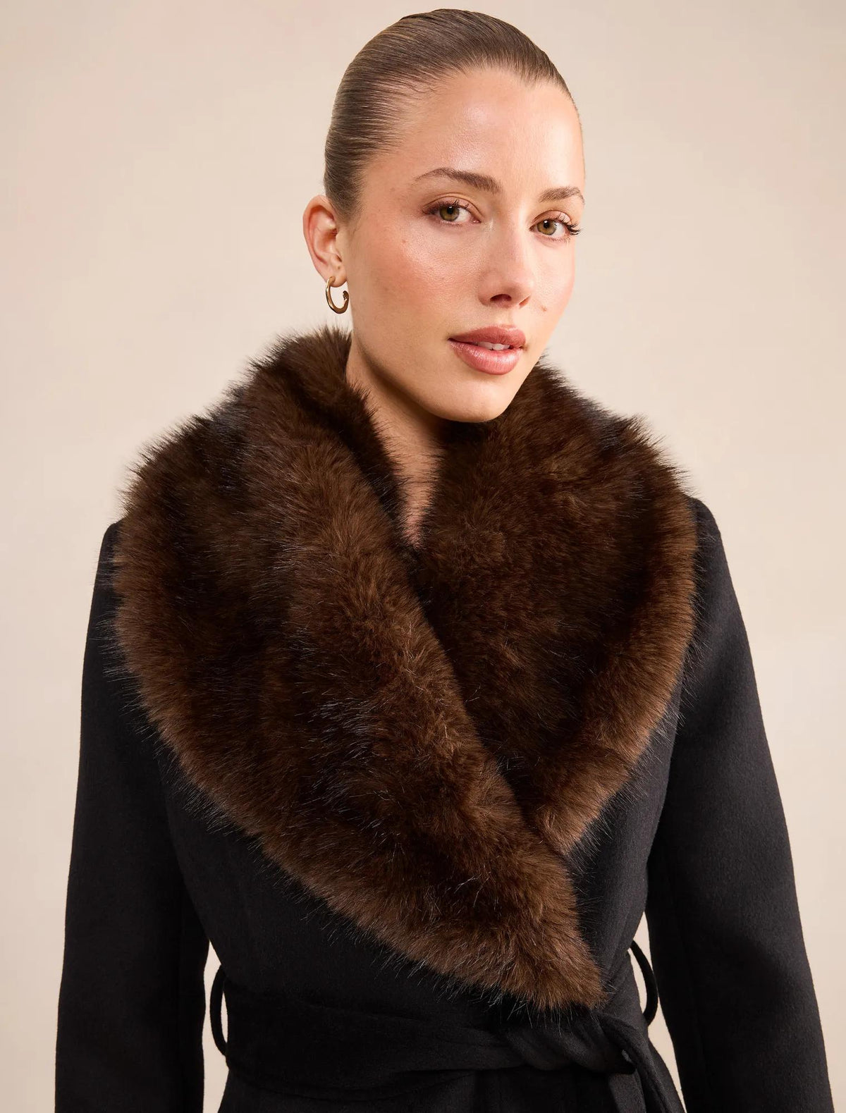 Esme Faux Fur Collar Coat Black/Choc