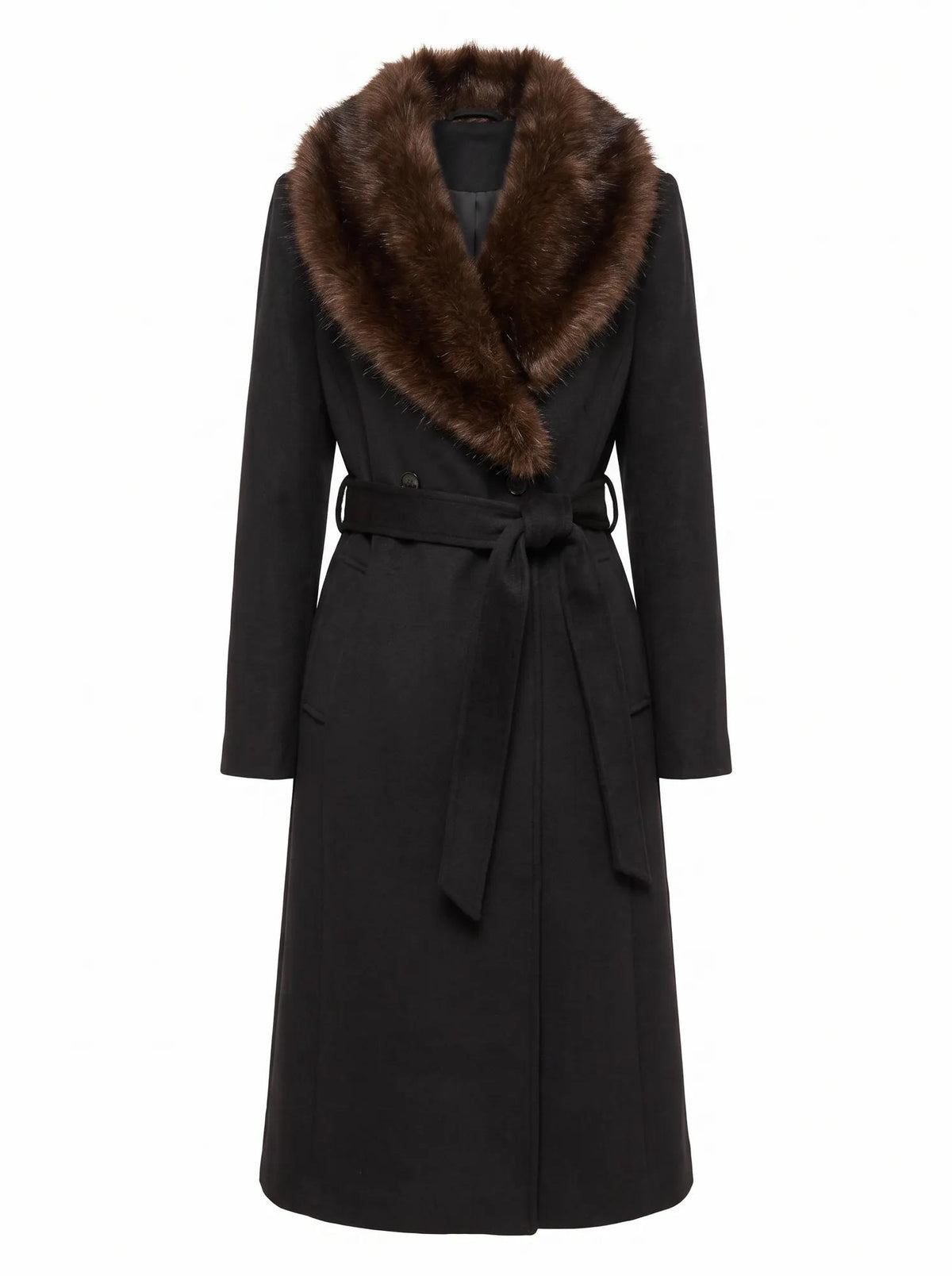 Esme Faux Fur Collar Coat Black/Choc_mannequin