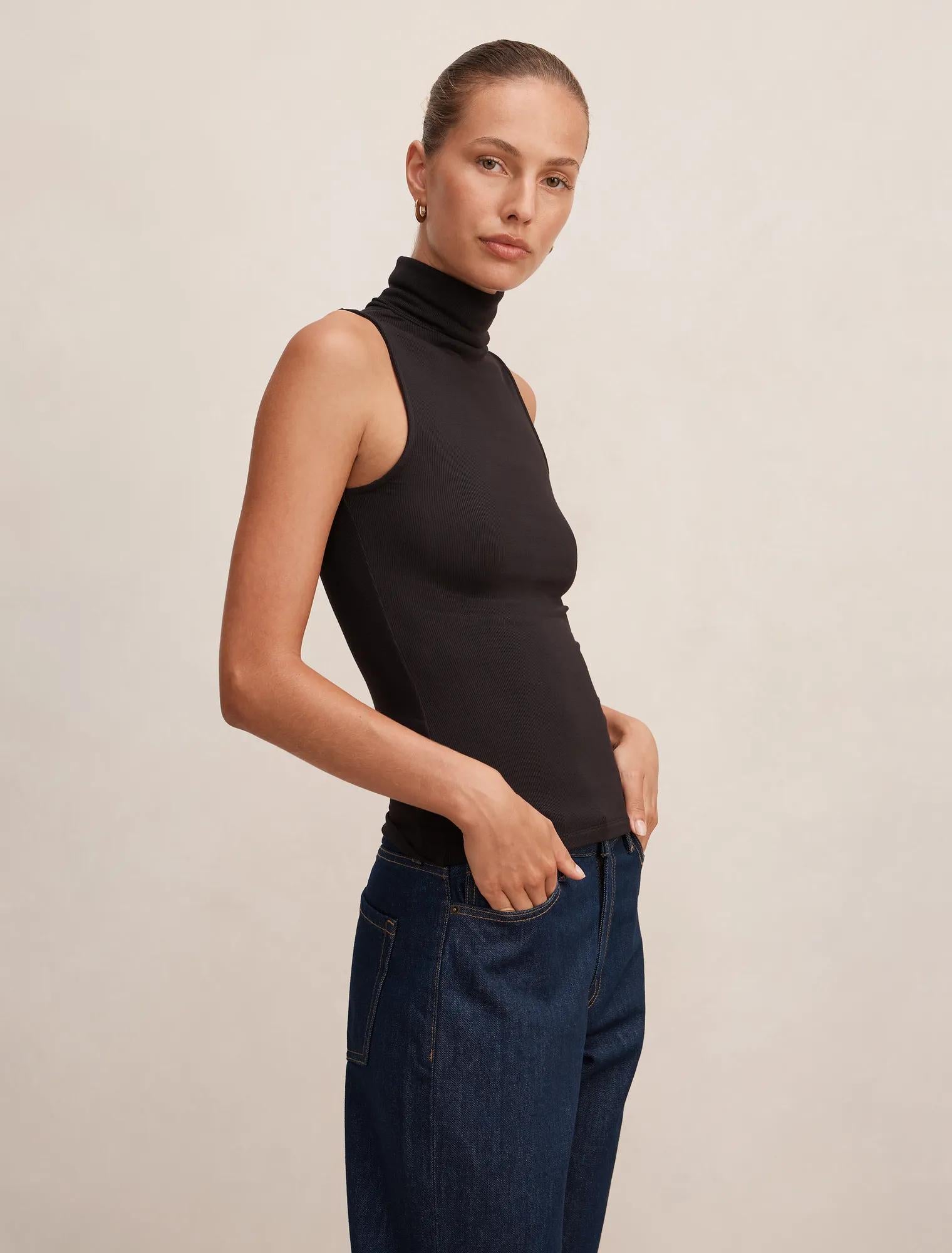 Kate Roll Neck Tank Black